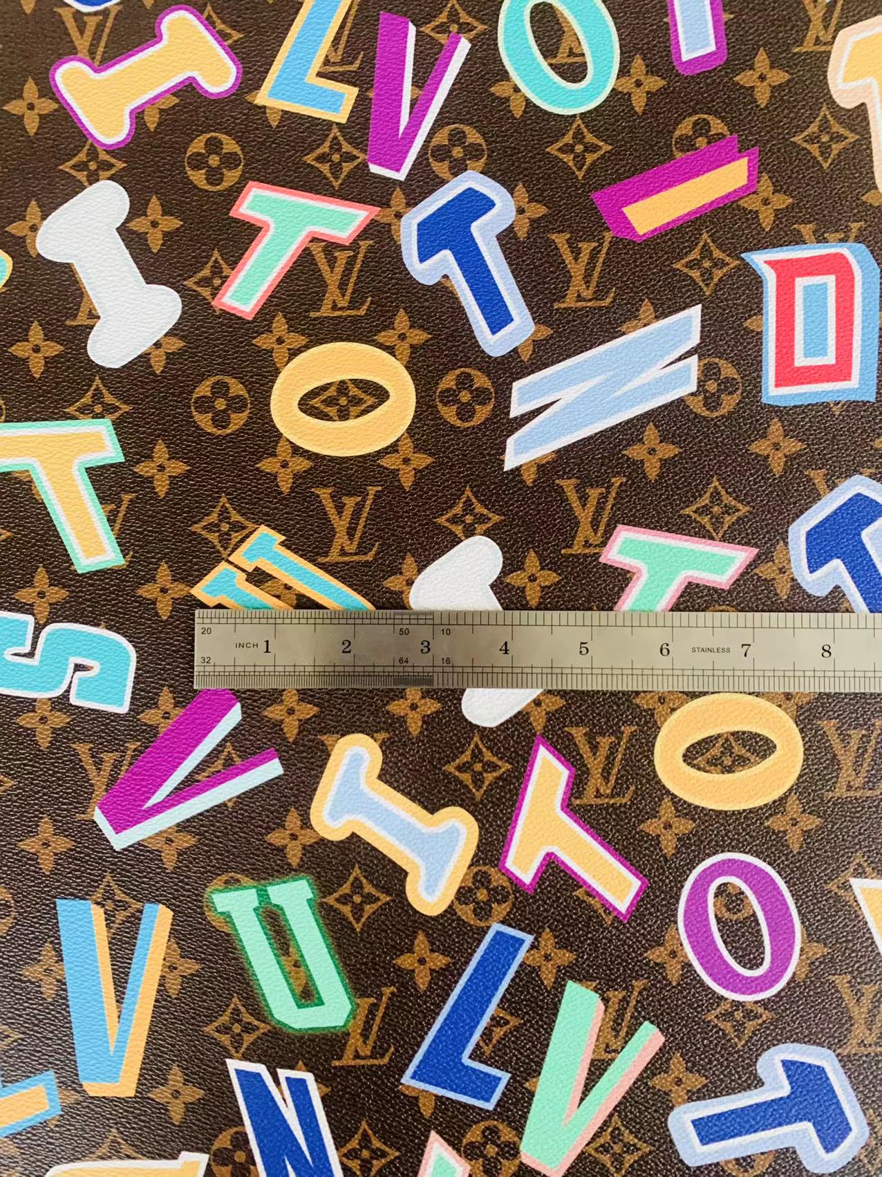 Classic LV Colorful Word Leather Crafting Fabric For Handmade Bags ,Shoes ,Bike and DIY Handicrafts By Yard
