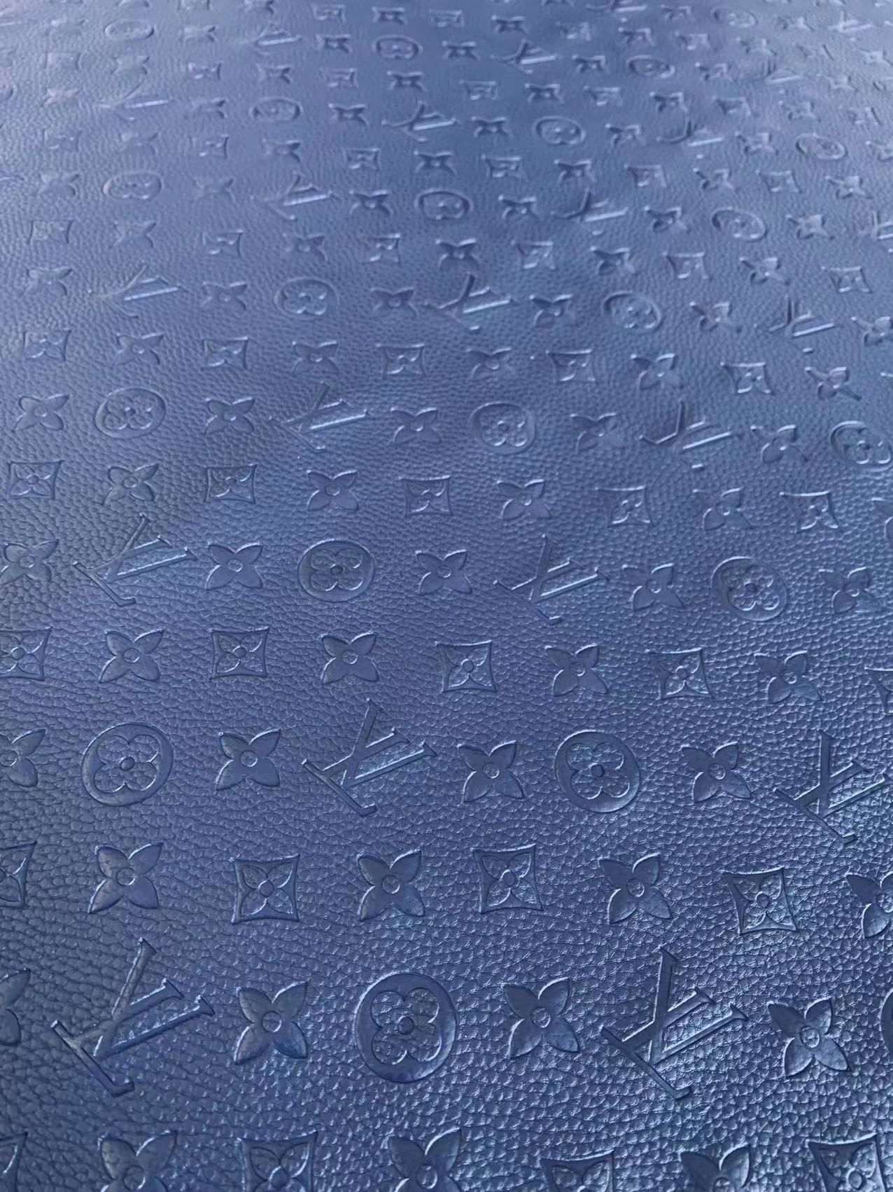 Fashion Embossed LV Crafting Leather Fabric For Handmade Bags and Shoes ,Handicrafts By Yards (Dark Blue)