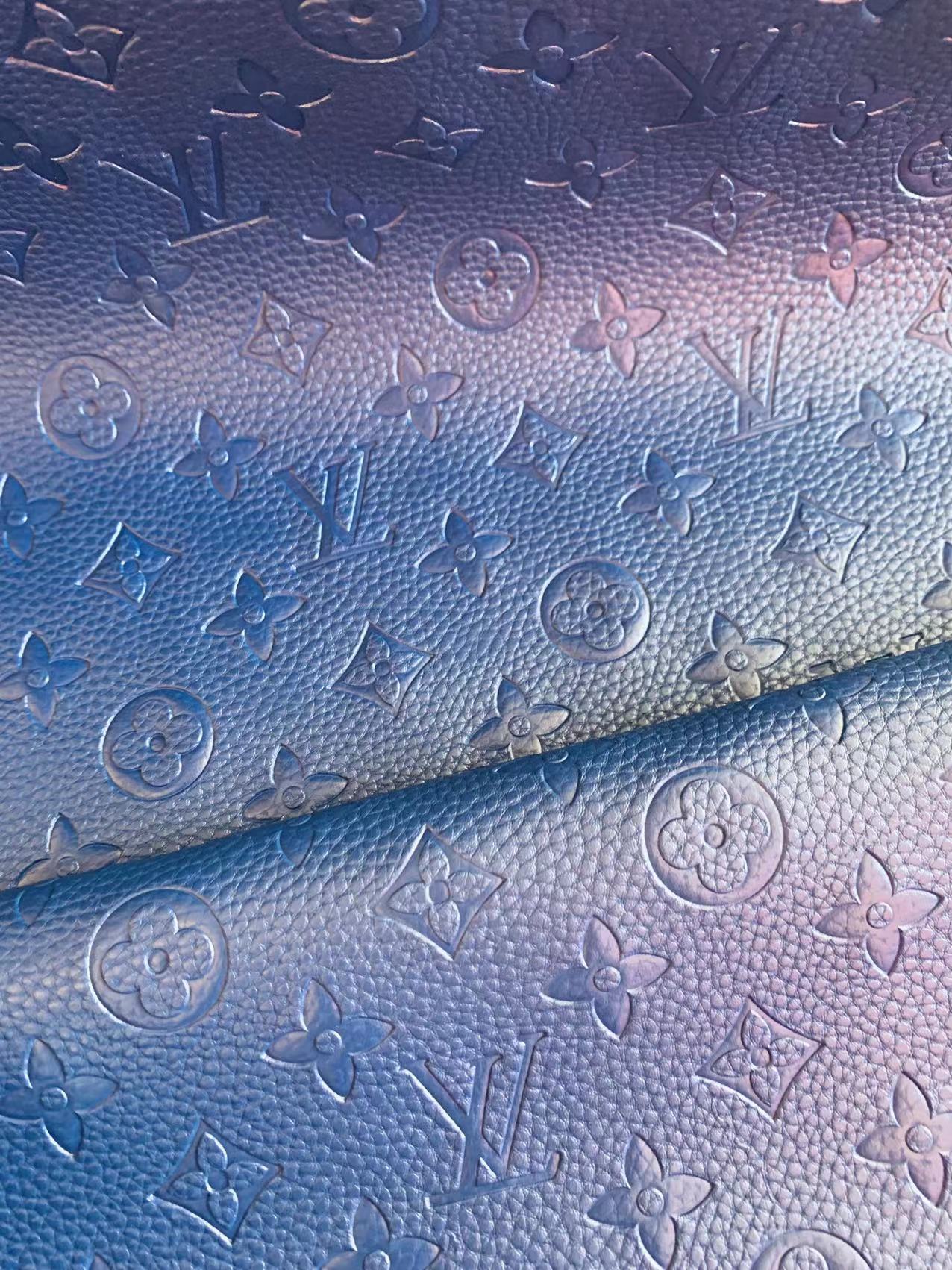 Fashion Embossed LV Crafting Leather Fabric For Handmade Bags and Shoes ,Handicrafts By Yards (Dark Blue)