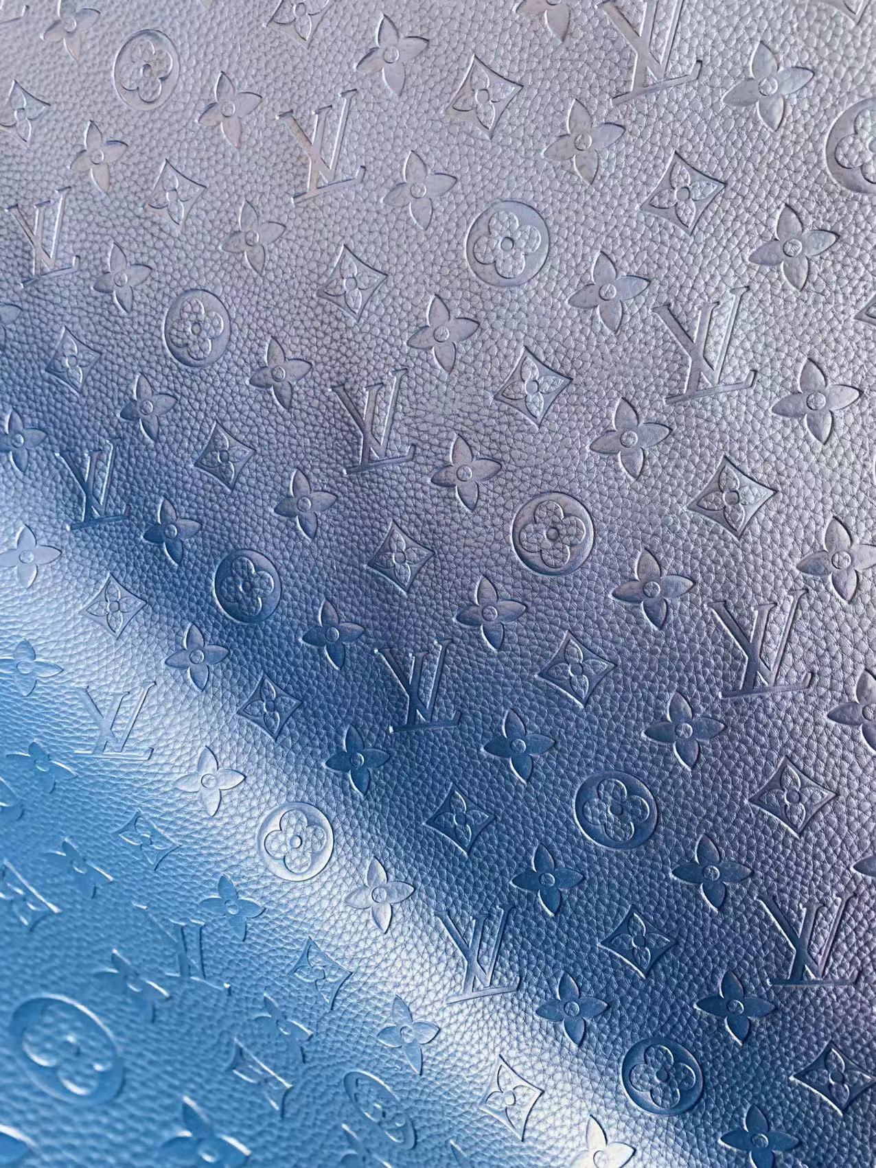 Fashion Embossed LV Crafting Leather Fabric For Handmade Bags and Shoes ,Handicrafts By Yards (Dark Blue)