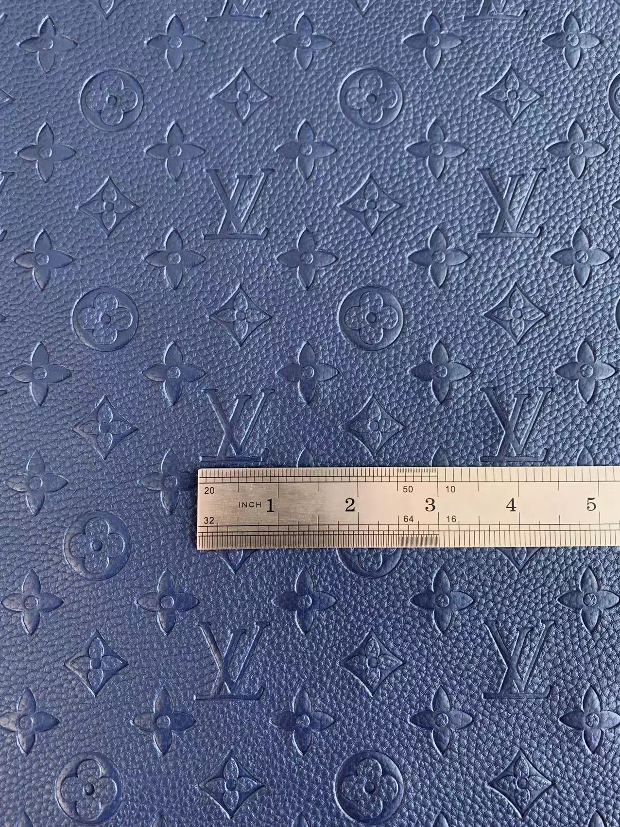 Fashion Embossed LV Crafting Leather Fabric For Handmade Bags and Shoes ,Handicrafts By Yards (Dark Blue)