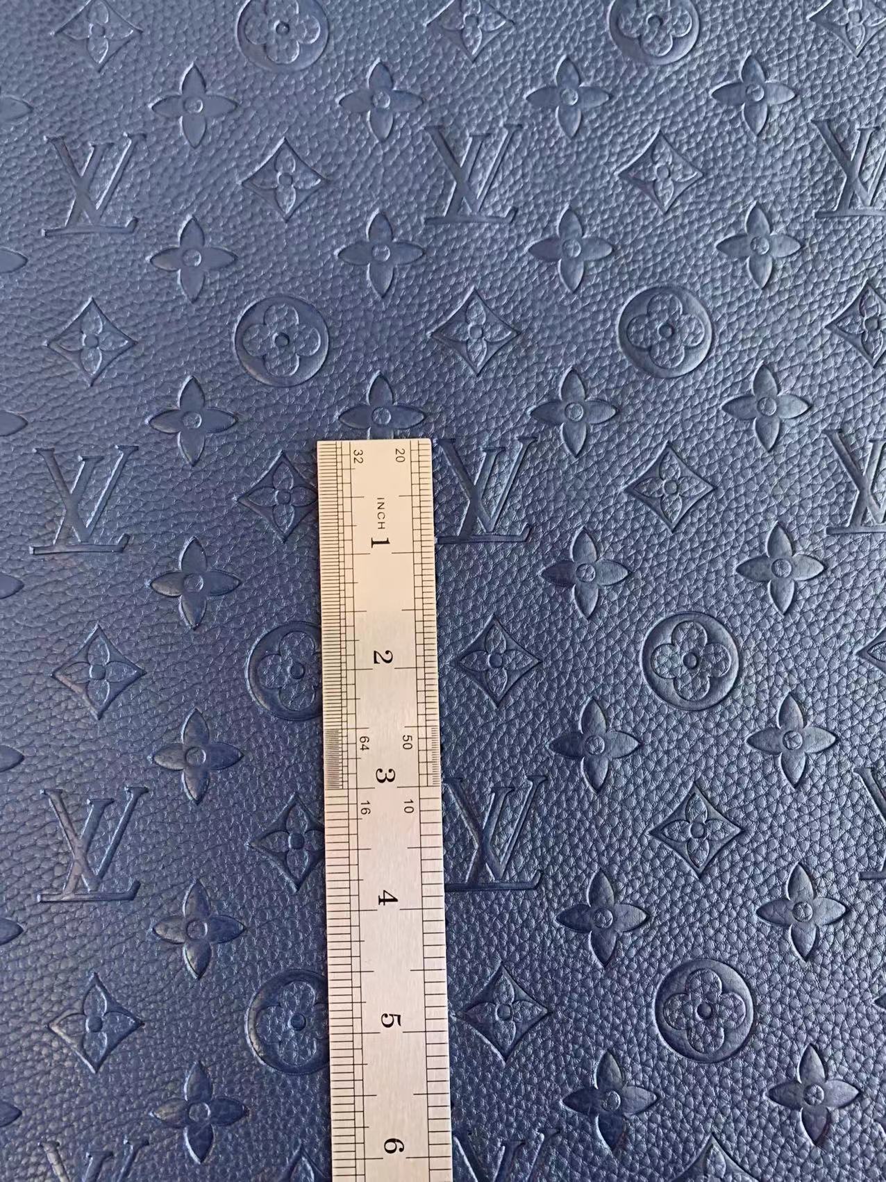 Fashion Embossed LV Crafting Leather Fabric For Handmade Bags and Shoes ,Handicrafts By Yards (Dark Blue)