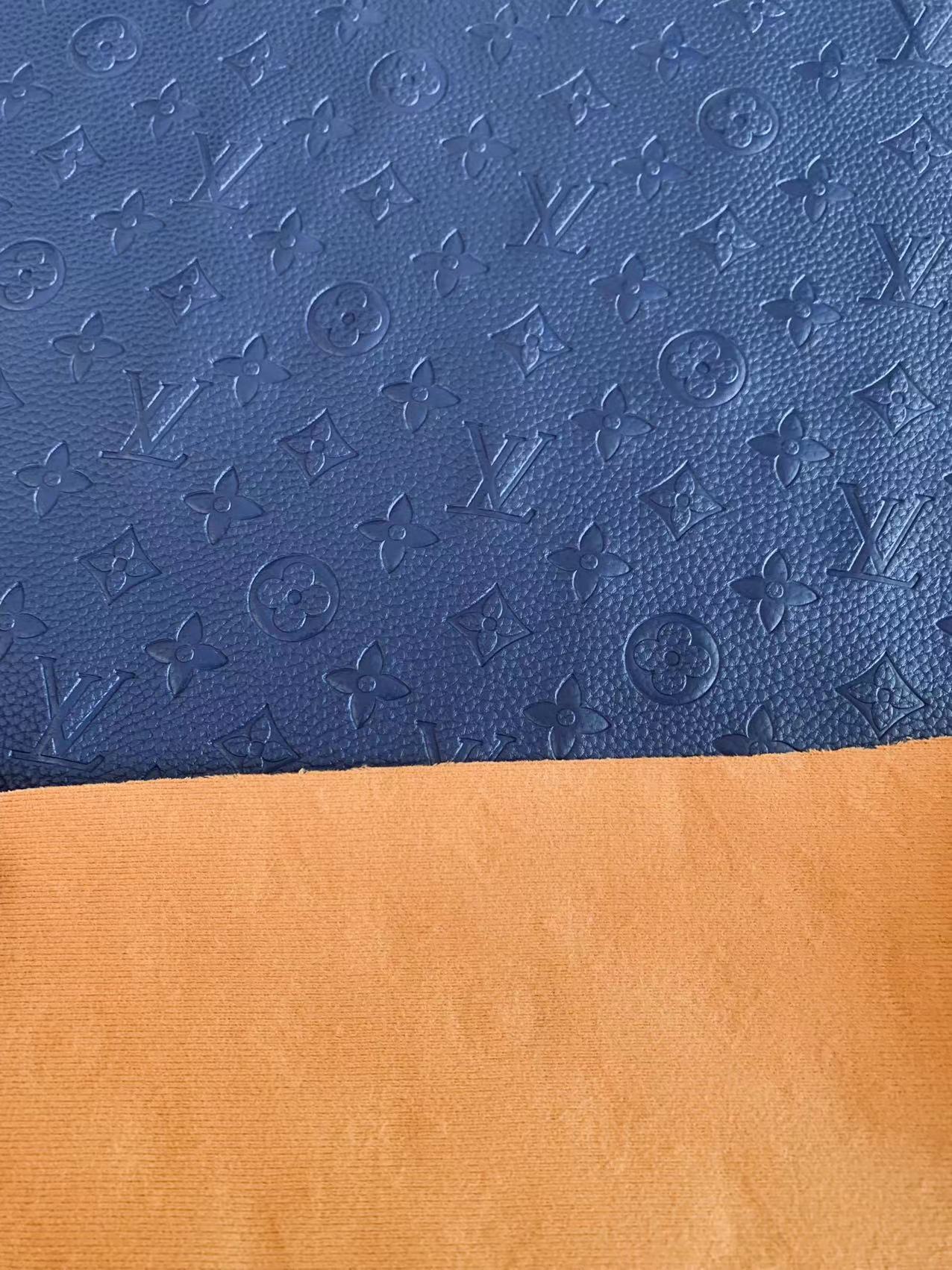 Fashion Embossed LV Crafting Leather Fabric For Handmade Bags and Shoes ,Handicrafts By Yards (Dark Blue)