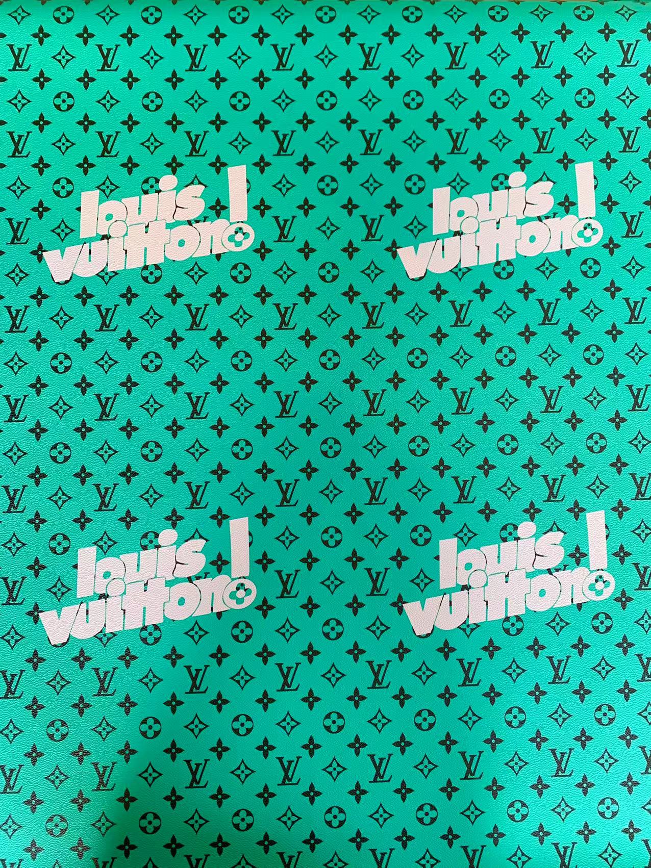 CLASSIC GREEN BIG LOUIS VUITTON DESIGN LEATHER CASE FABRIC, HANDMADE BAG FABRIC, HAND-MADE SHOES FABRIC BY YARD