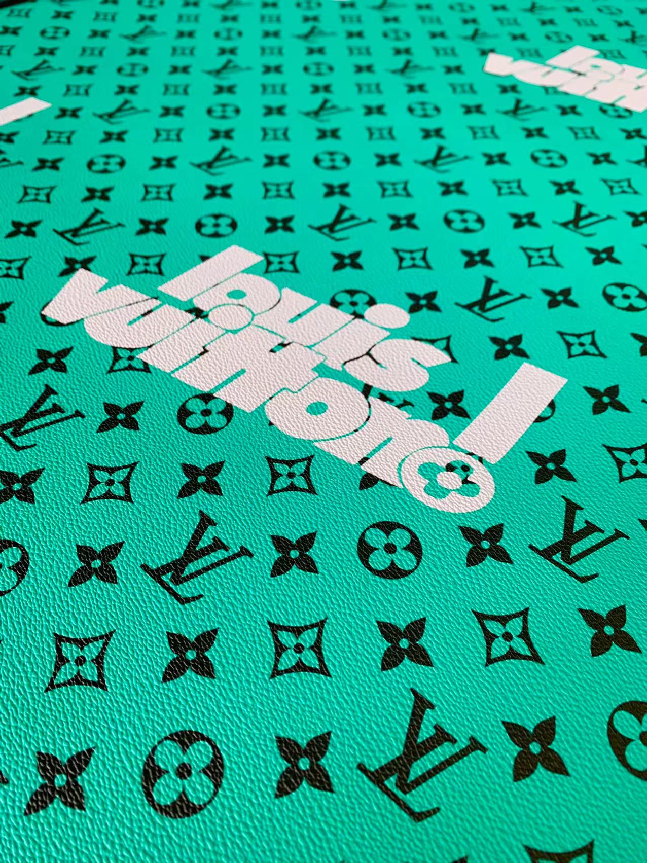 CLASSIC GREEN BIG LOUIS VUITTON DESIGN LEATHER CASE FABRIC, HANDMADE BAG FABRIC, HAND-MADE SHOES FABRIC BY YARD