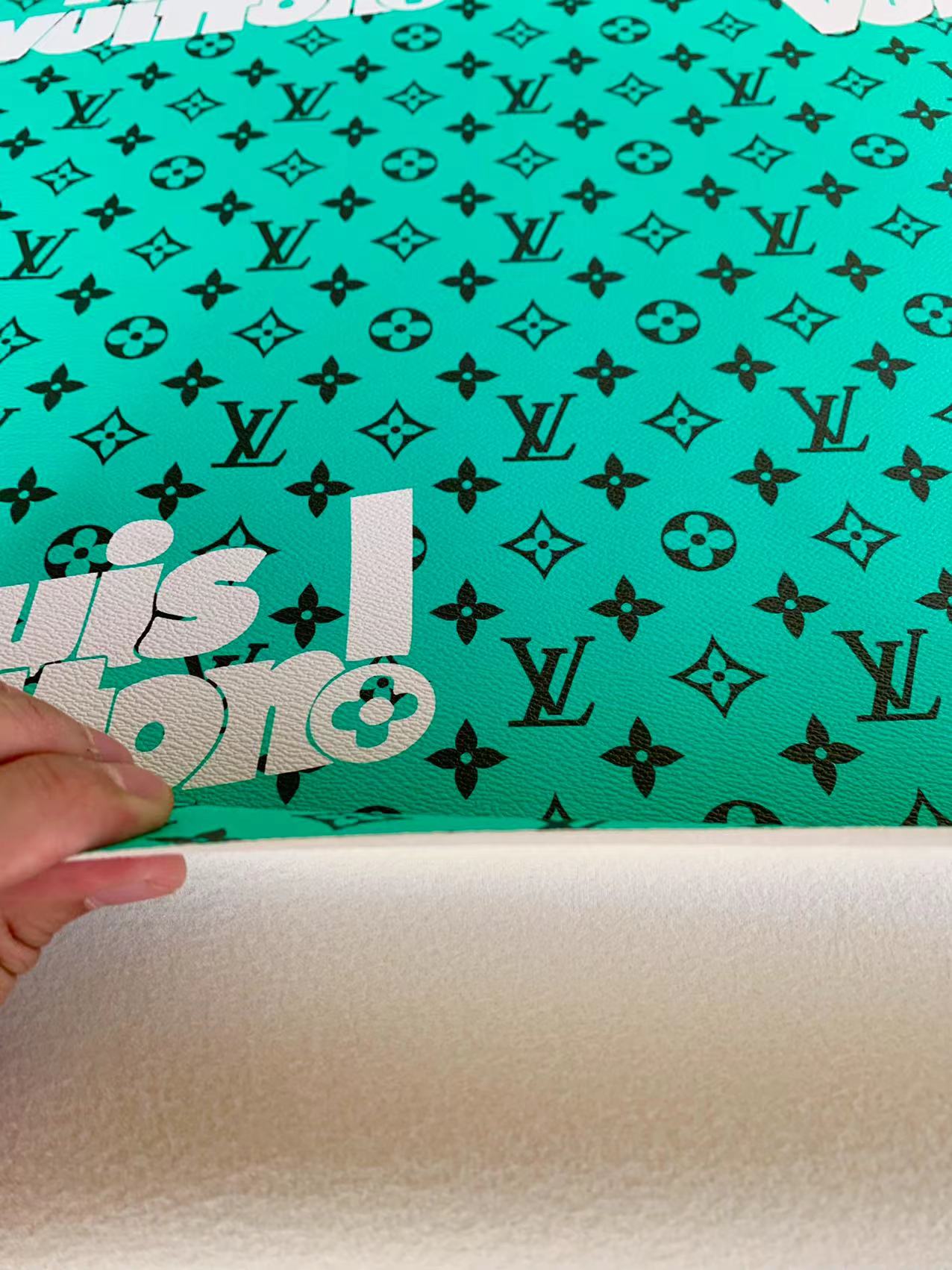 CLASSIC GREEN BIG LOUIS VUITTON DESIGN LEATHER CASE FABRIC, HANDMADE BAG FABRIC, HAND-MADE SHOES FABRIC BY YARD