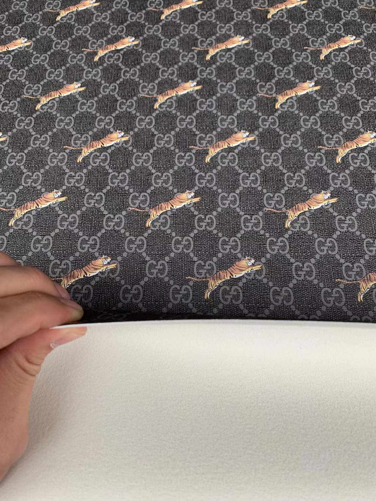 Classic Gucci With Tiger Leather Case Fabric,Handmade Bag Fabric,Hand-made Shoes Fabric, Black with Tiger Leather By Yards