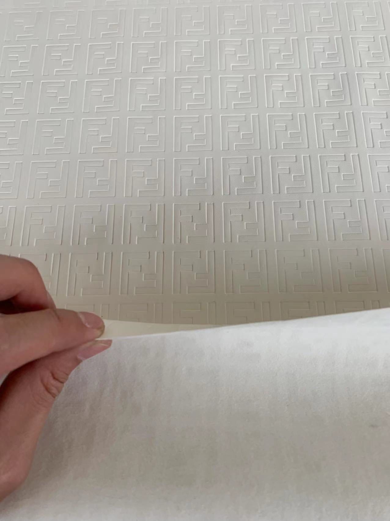 Classic Fendi Embossed Craft Leather Fabric Shoes Leather , Bags Leather Fabric By Yards (White)