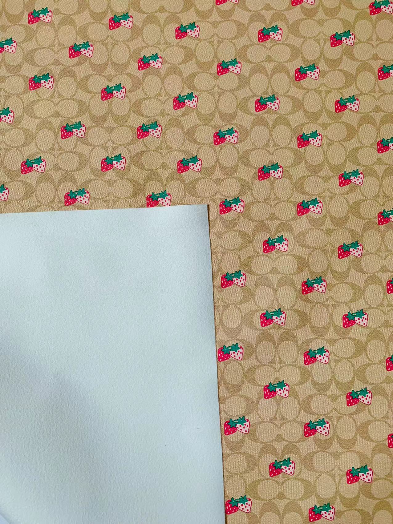 Classic Coach With Strawberry Design Leather Case Fabric, Handmade Bag Fabric, Hand-made Shoes Leather Fabric By Yard