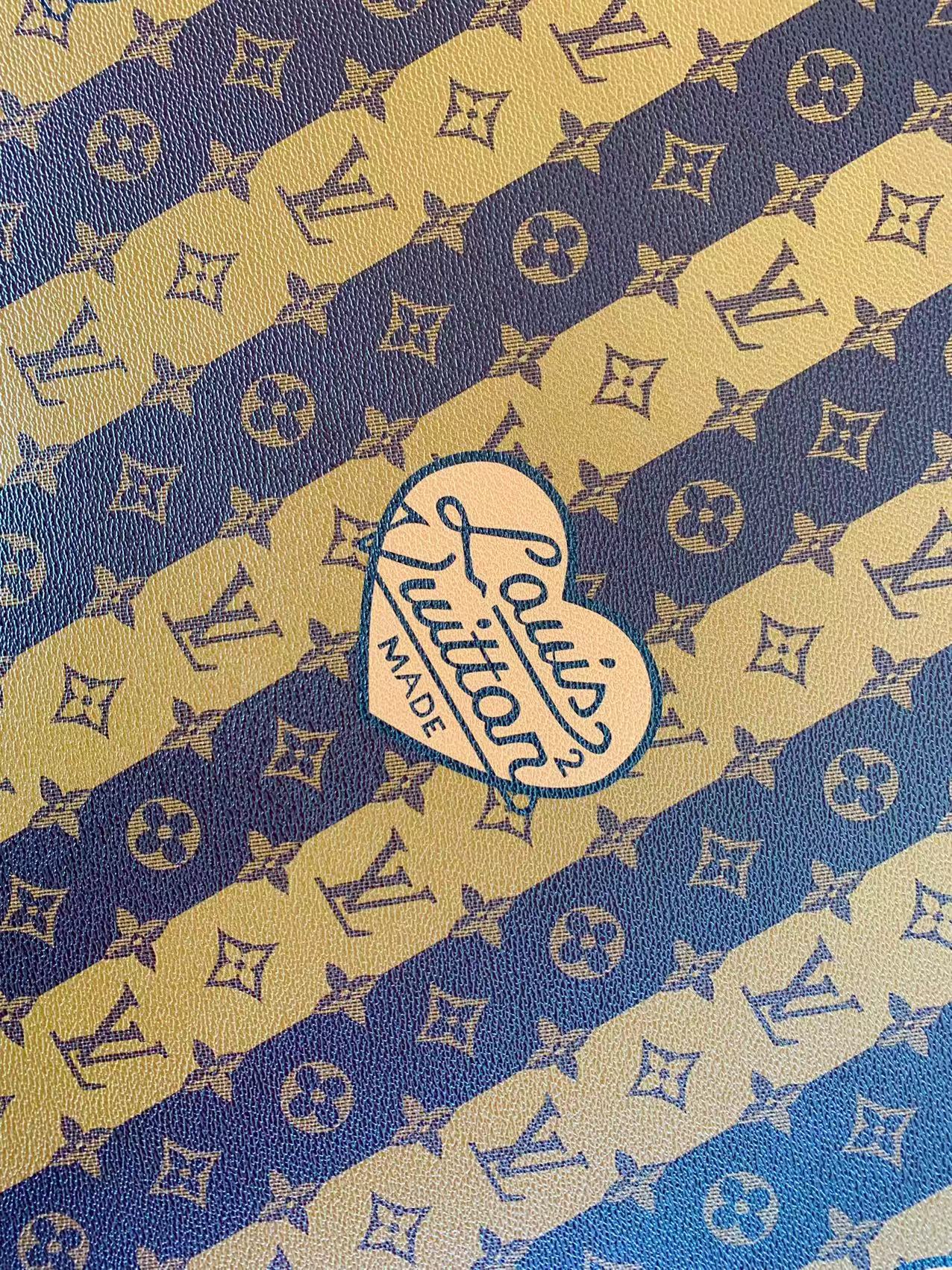 Fashion Yellow with Brown LV Stripe Leather Case Fabric,Handmade Bag Fabric,Hand-made Shoes Leather Fabric By Yard