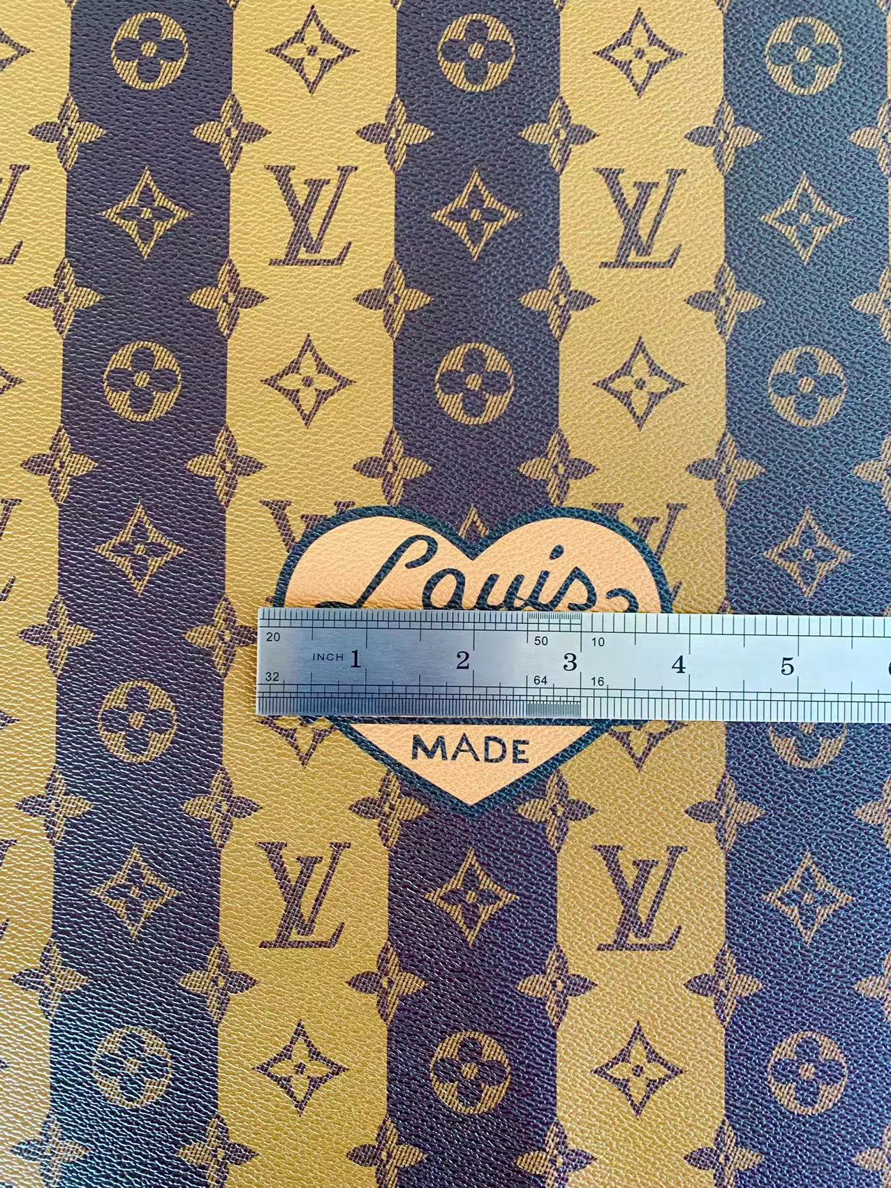 Fashion Yellow with Brown LV Stripe Leather Case Fabric,Handmade Bag Fabric,Hand-made Shoes Leather Fabric By Yard