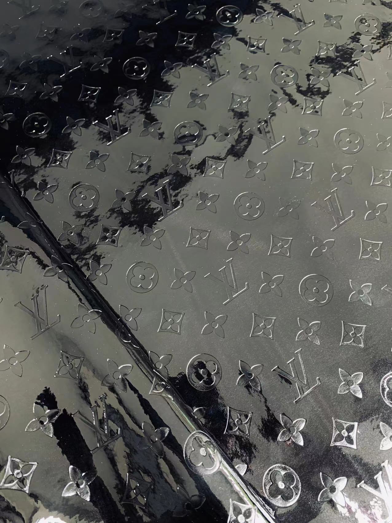 Bright Black Embossed LV Leather Fabirc,Lacquer Leather For Handmade shoes,bags ,furniture customized By Yards