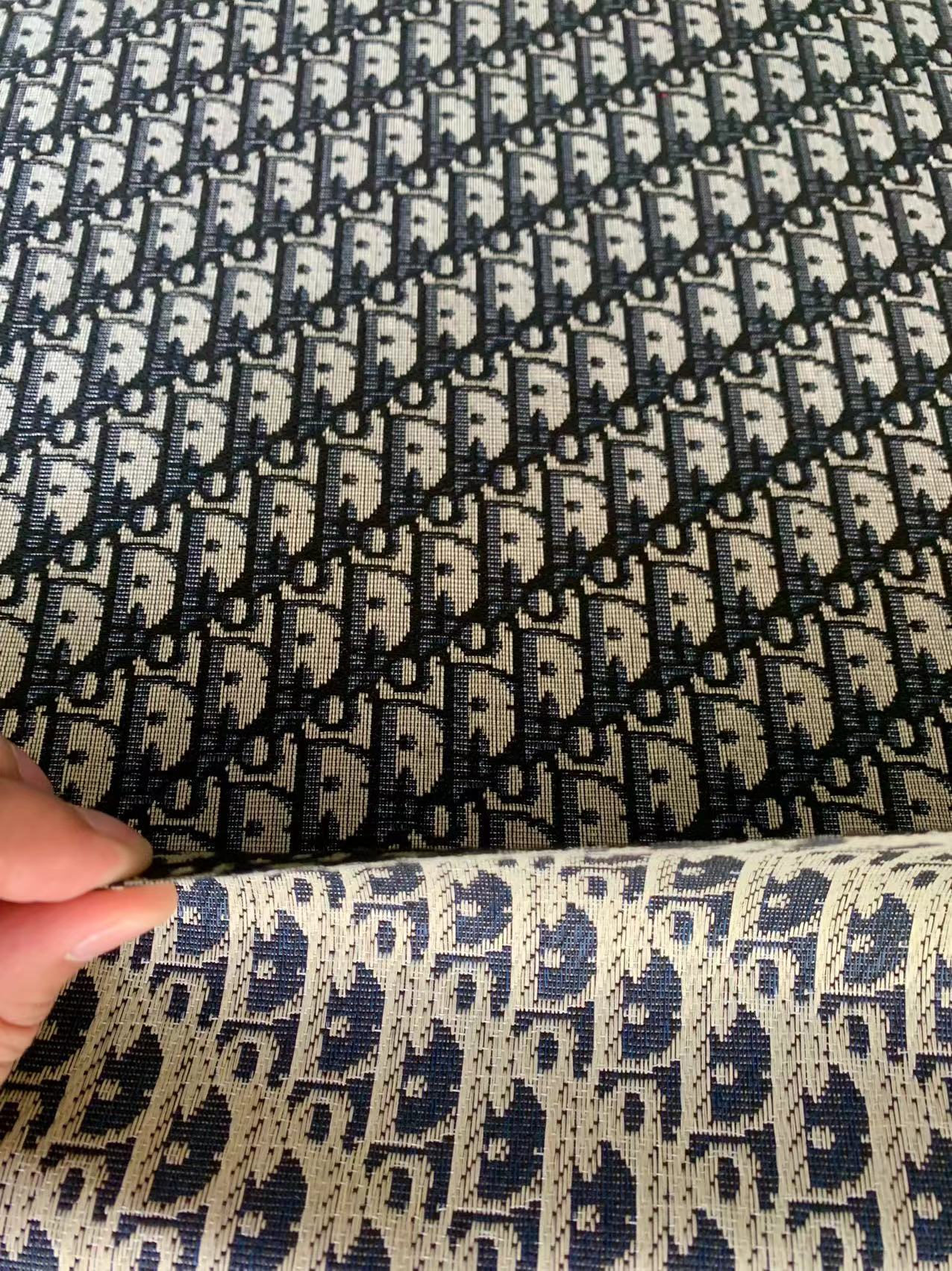 Fahion Dior Canvas Jacquard Fabric Cloth Bags Fabric Shoes Fabric Hat Fabric (Black with Blue)
