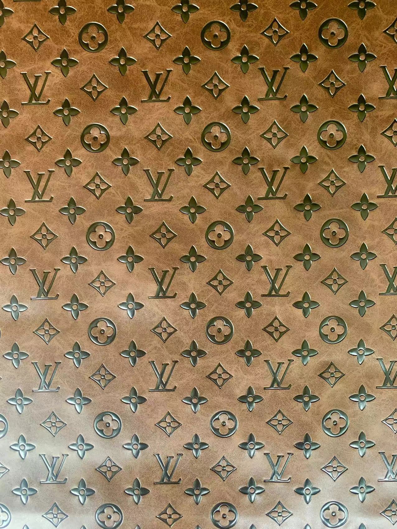 Fashion LV Vantage Embossed Leather Fabric For Handmade Handicrafts,DIY Shoes ,Customized Bags LV Design Leather By Yard (Brown)