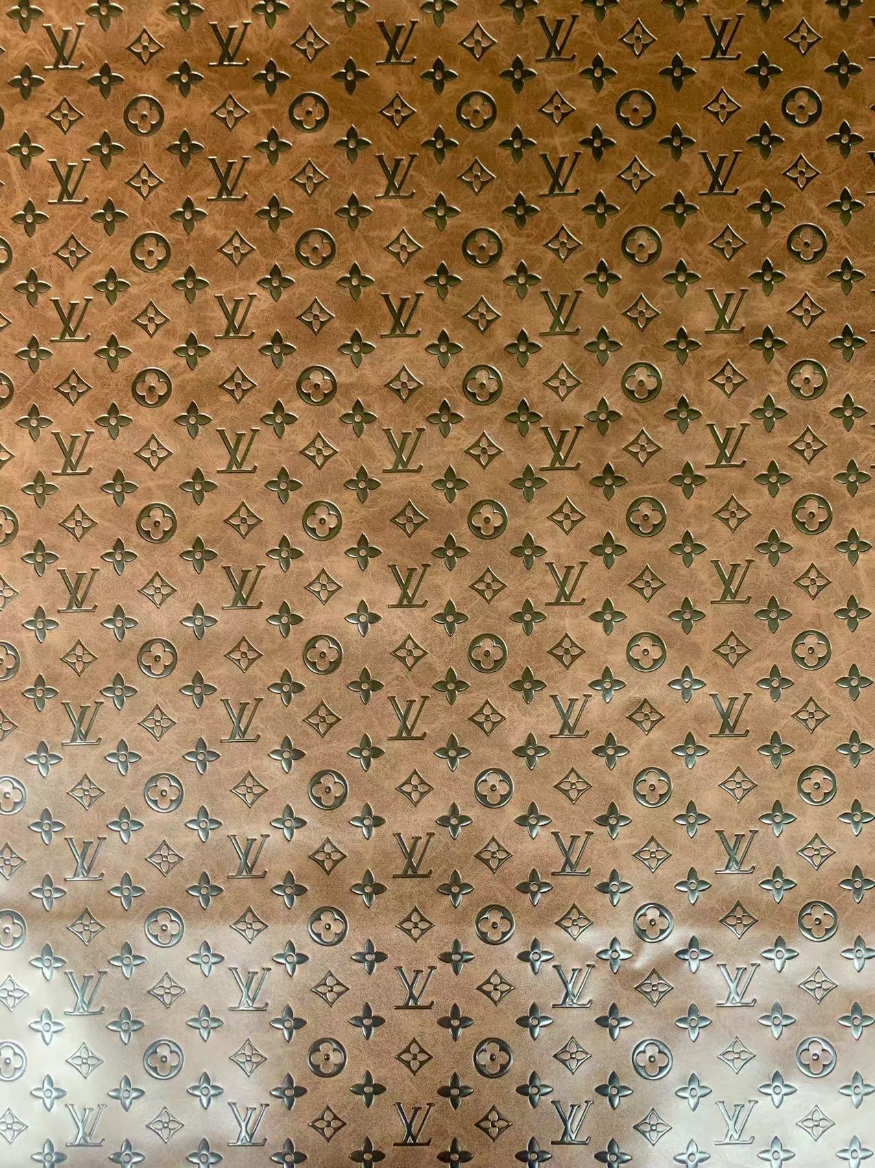 Fashion LV Vantage Embossed Leather Fabric For Handmade Handicrafts,DIY Shoes ,Customized Bags LV Design Leather By Yard (Brown)