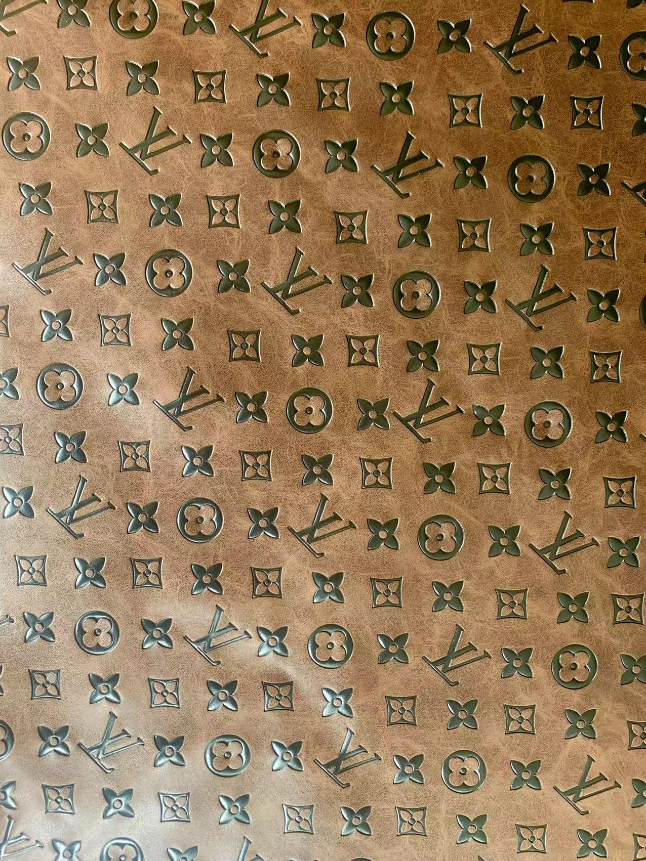 Fashion LV Vantage Embossed Leather Fabric For Handmade Handicrafts,DIY Shoes ,Customized Bags LV Design Leather By Yard (Brown)