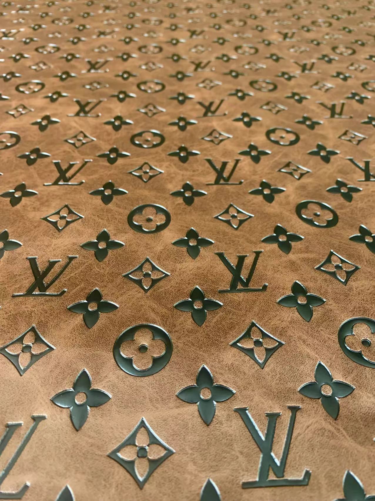 Fashion LV Vantage Embossed Leather Fabric For Handmade Handicrafts,DIY Shoes ,Customized Bags LV Design Leather By Yard (Brown)