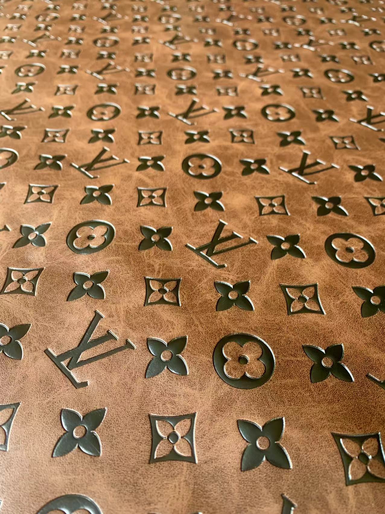 Fashion LV Vantage Embossed Leather Fabric For Handmade Handicrafts,DIY Shoes ,Customized Bags LV Design Leather By Yard (Brown)