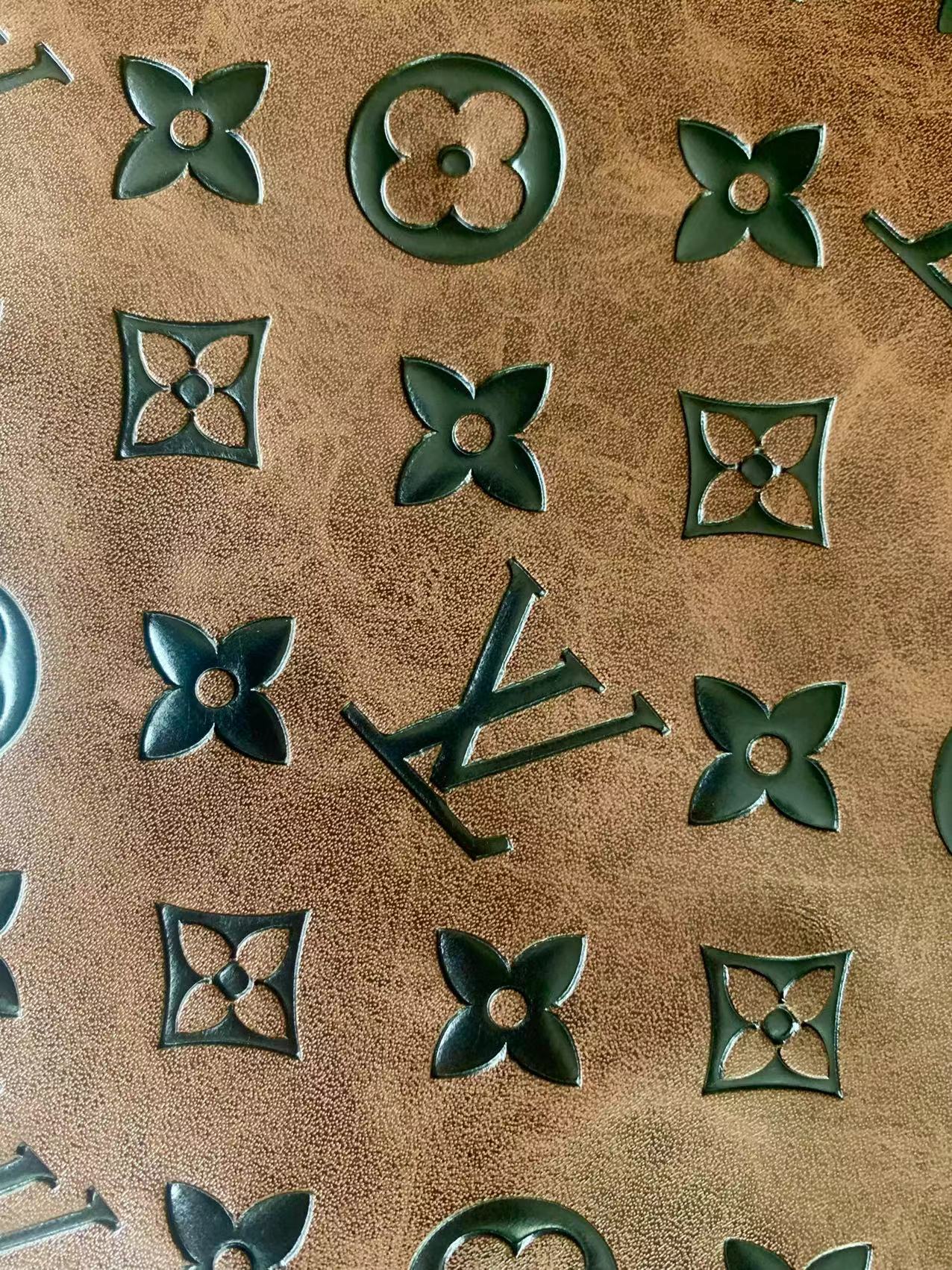 Fashion LV Vantage Embossed Leather Fabric For Handmade Handicrafts,DIY Shoes ,Customized Bags LV Design Leather By Yard (Brown)