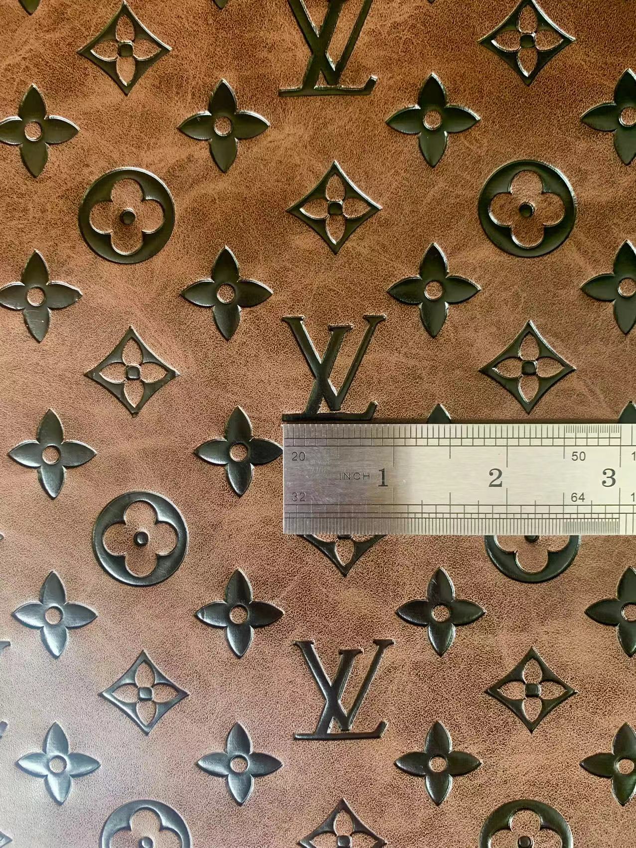 Fashion LV Vantage Embossed Leather Fabric For Handmade Handicrafts,DIY Shoes ,Customized Bags LV Design Leather By Yard (Brown)