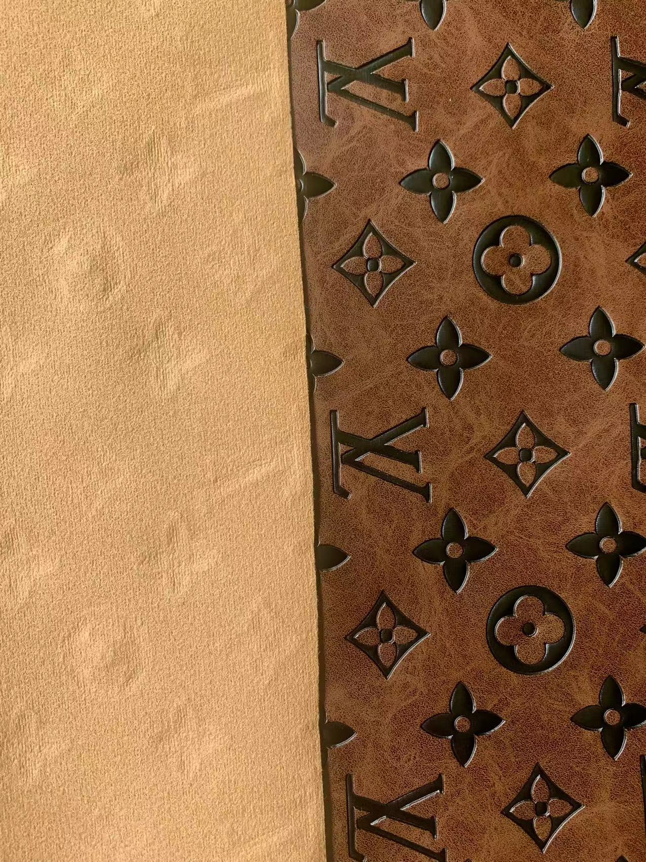 Fashion LV Vantage Embossed Leather Fabric For Handmade Handicrafts,DIY Shoes ,Customized Bags LV Design Leather By Yard (Brown)
