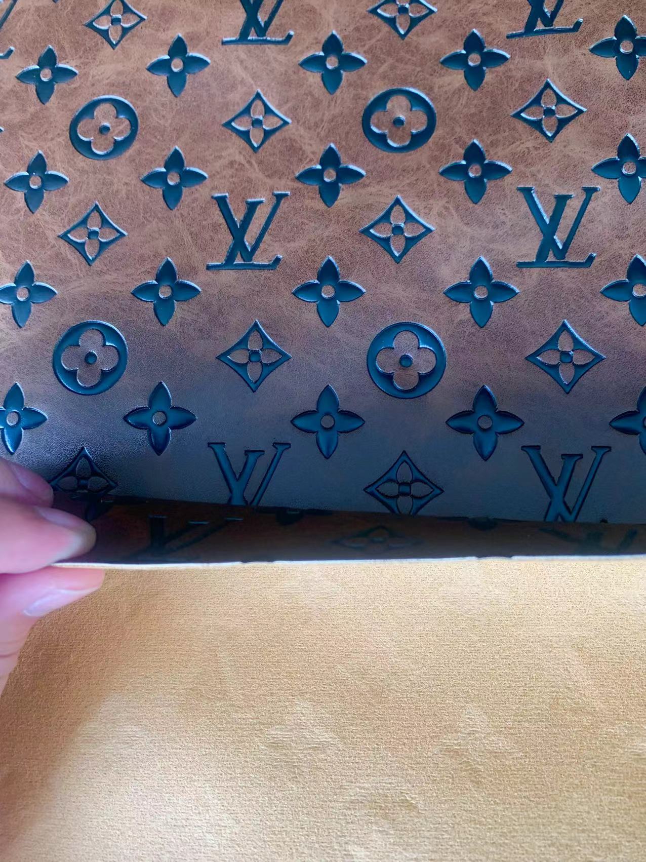Fashion LV Vantage Embossed Leather Fabric For Handmade Handicrafts,DIY Shoes ,Customized Bags LV Design Leather By Yard (Brown)