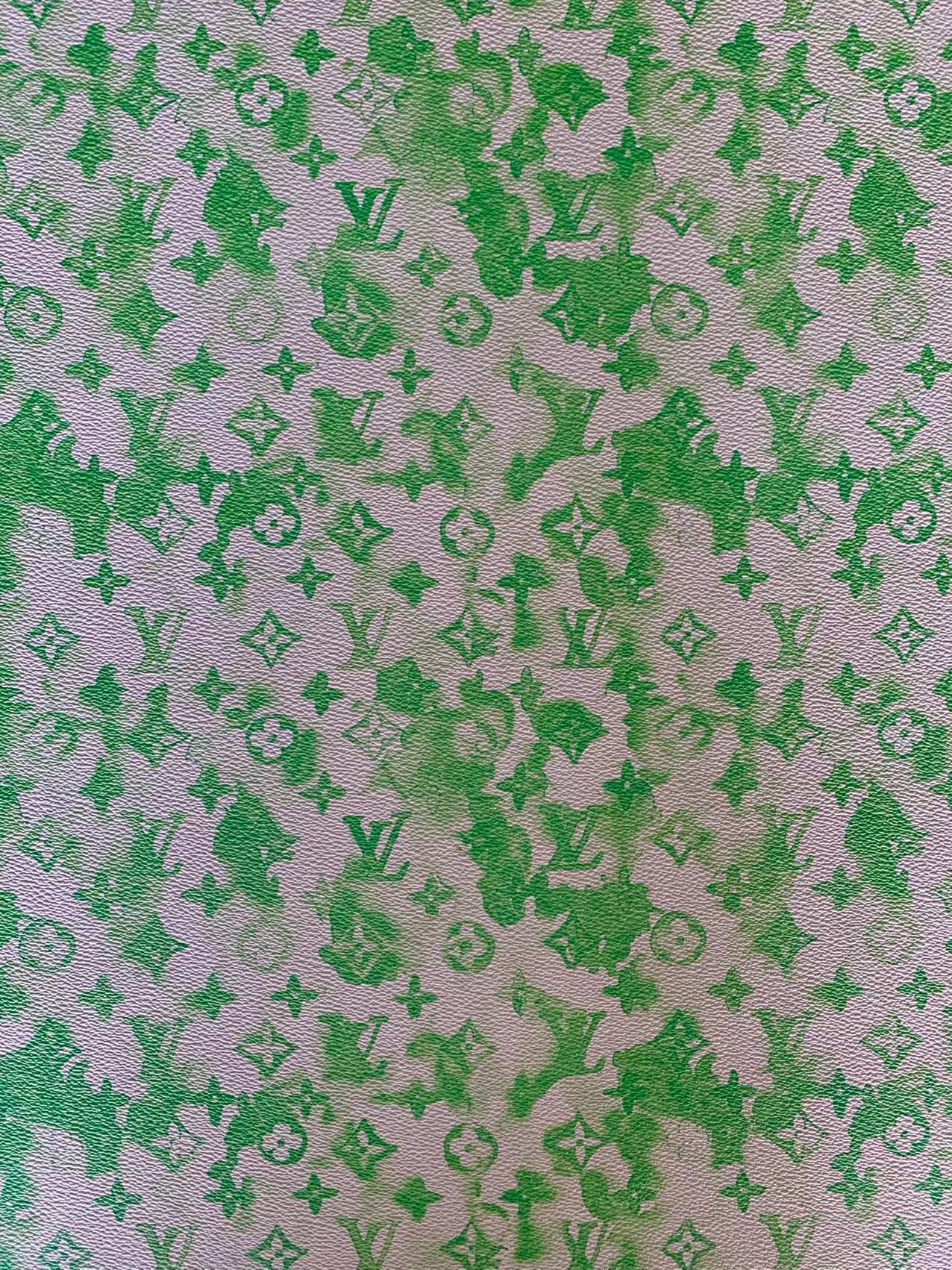 Classic Watercolour LV Vinyl Leather Case Fabric, Handmade Bag Fabric, Hand-made Shoes Fabric By Yard(Green)