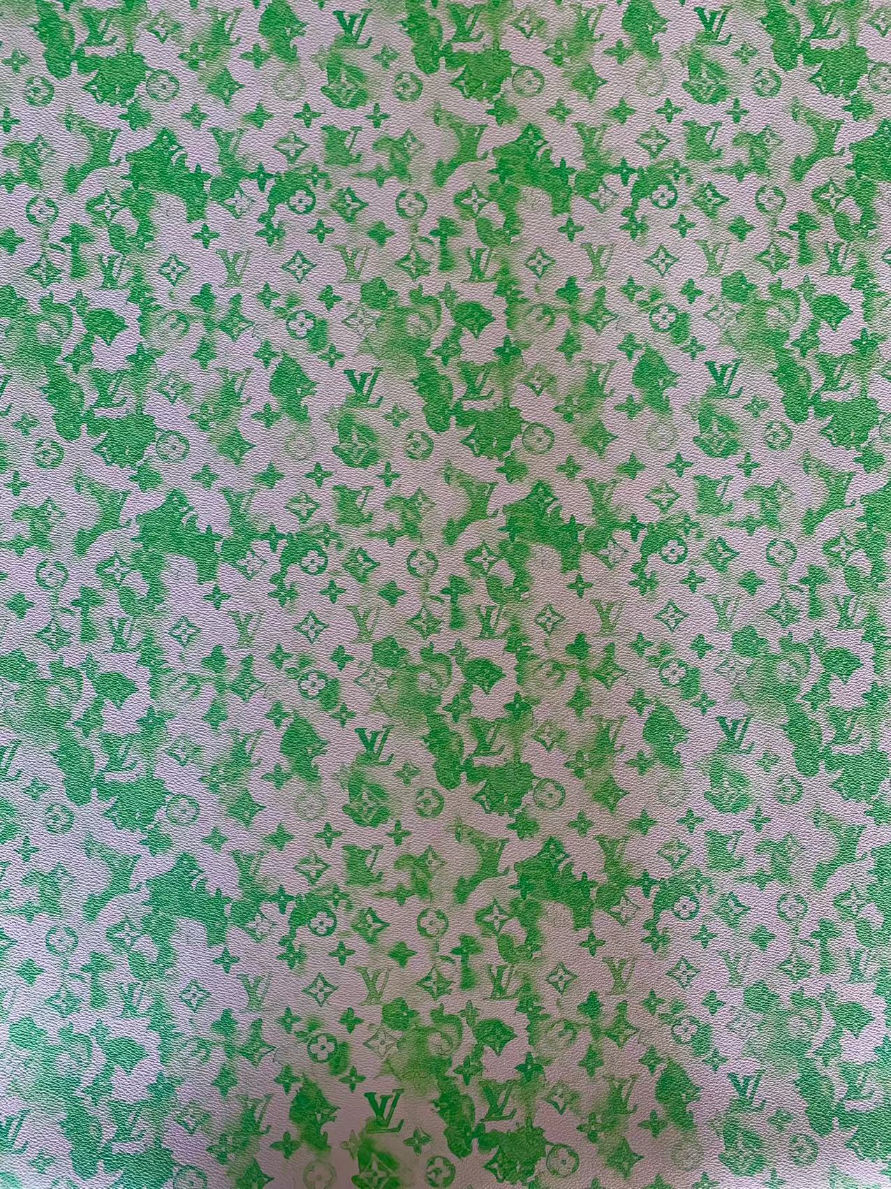 Classic Watercolour LV Vinyl Leather Case Fabric, Handmade Bag Fabric, Hand-made Shoes Fabric By Yard(Green)