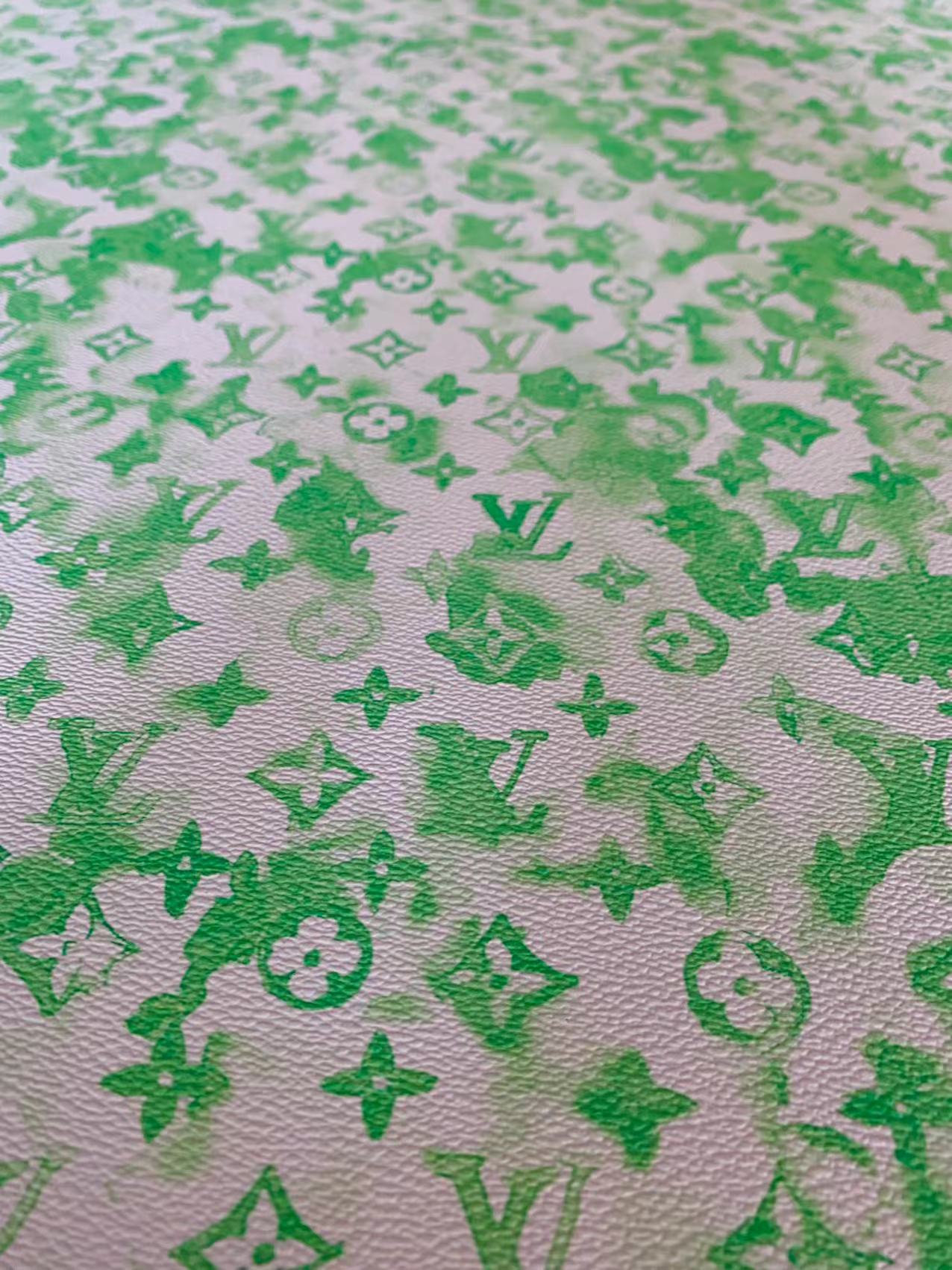 Classic Watercolour LV Vinyl Leather Case Fabric, Handmade Bag Fabric, Hand-made Shoes Fabric By Yard(Green)