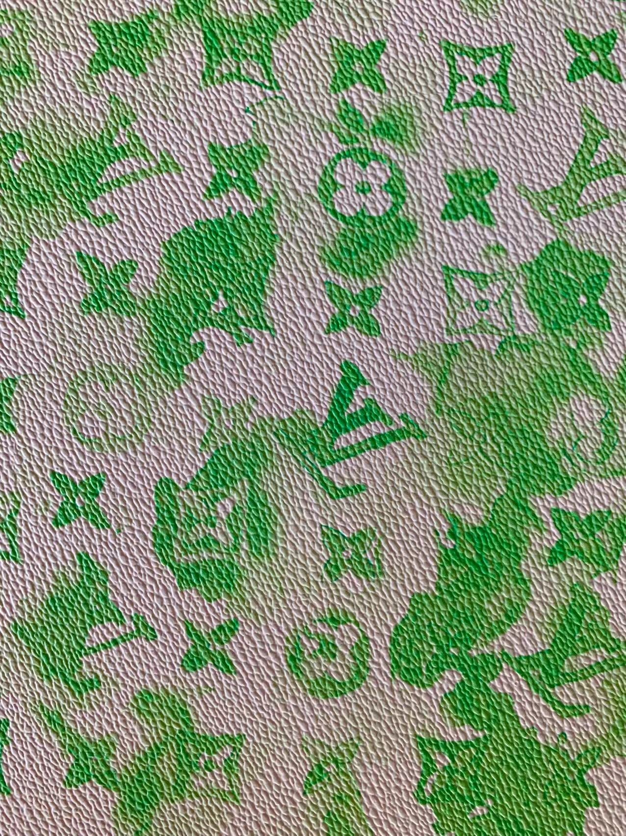 Classic Watercolour LV Vinyl Leather Case Fabric, Handmade Bag Fabric, Hand-made Shoes Fabric By Yard(Green)
