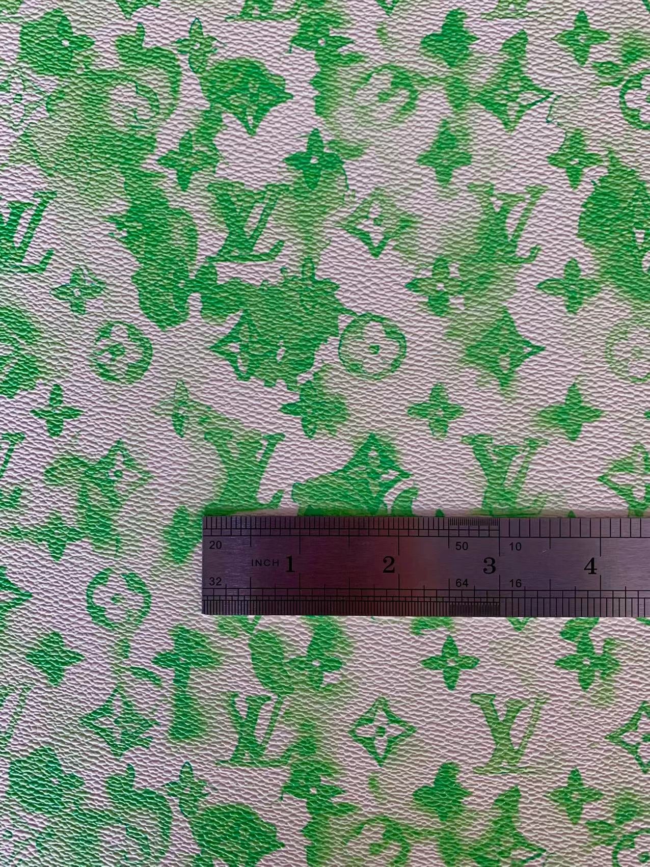 Classic Watercolour LV Vinyl Leather Case Fabric, Handmade Bag Fabric, Hand-made Shoes Fabric By Yard(Green)