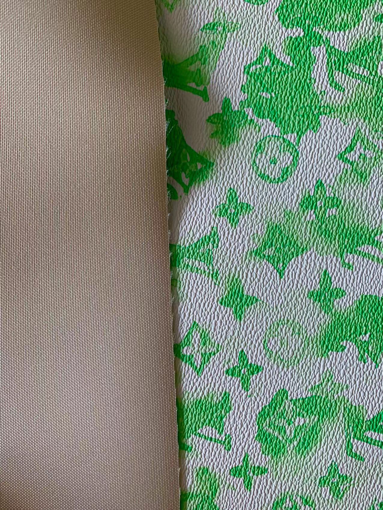 Classic Watercolour LV Vinyl Leather Case Fabric, Handmade Bag Fabric, Hand-made Shoes Fabric By Yard(Green)