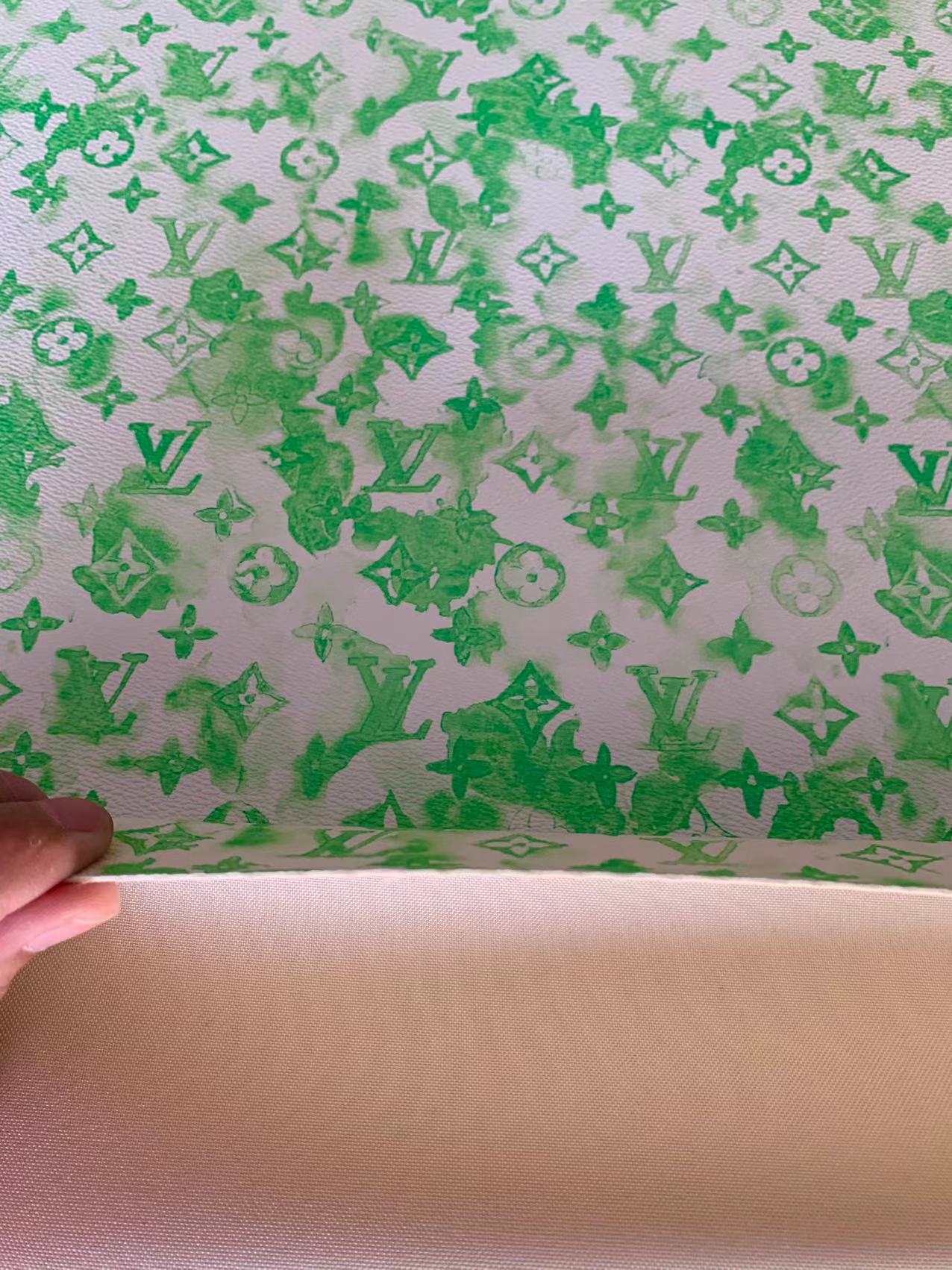 Classic Watercolour LV Vinyl Leather Case Fabric, Handmade Bag Fabric, Hand-made Shoes Fabric By Yard(Green)