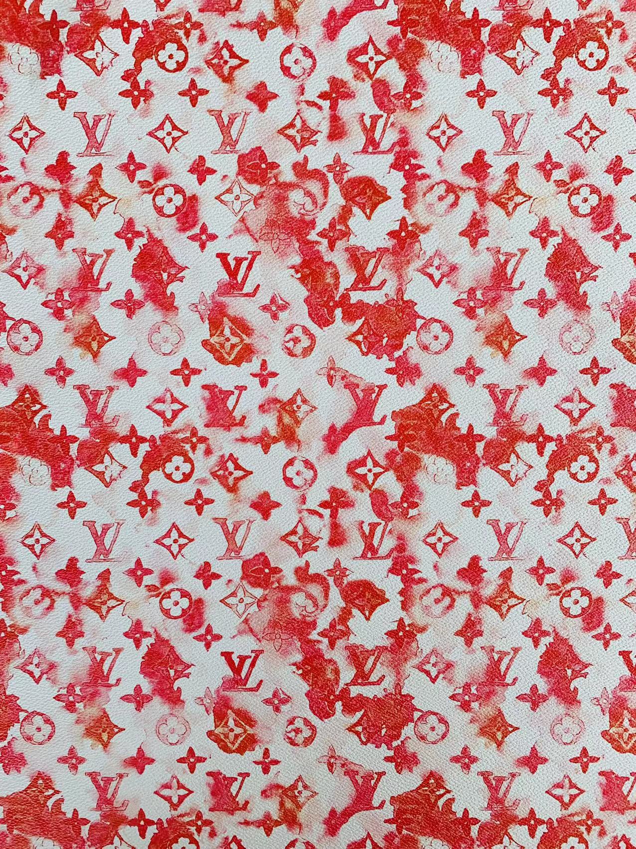 Classic Watercolour LV Leather Case Fabric, Handmade Bag Fabric, Hand-made Shoes Fabric By Yard (Red)