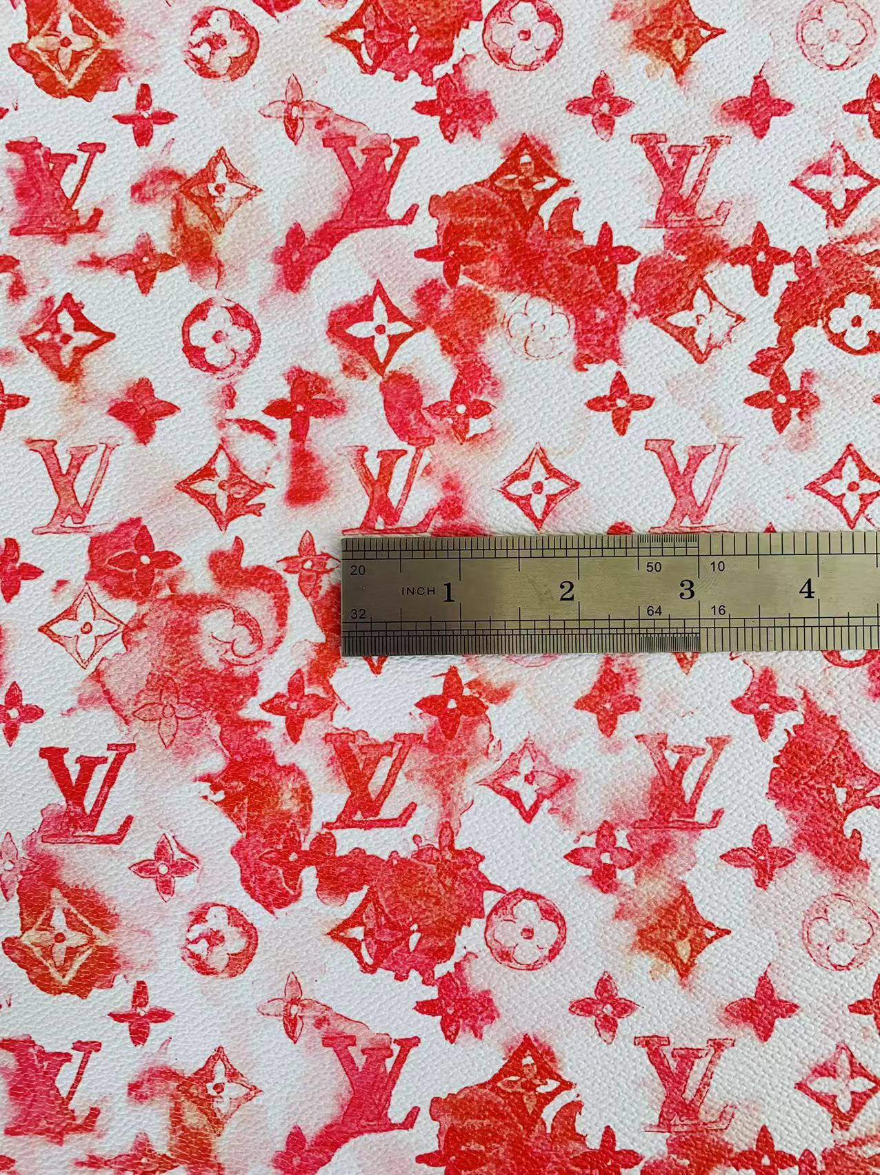 Classic Watercolour LV Leather Case Fabric, Handmade Bag Fabric, Hand-made Shoes Fabric By Yard (Red)