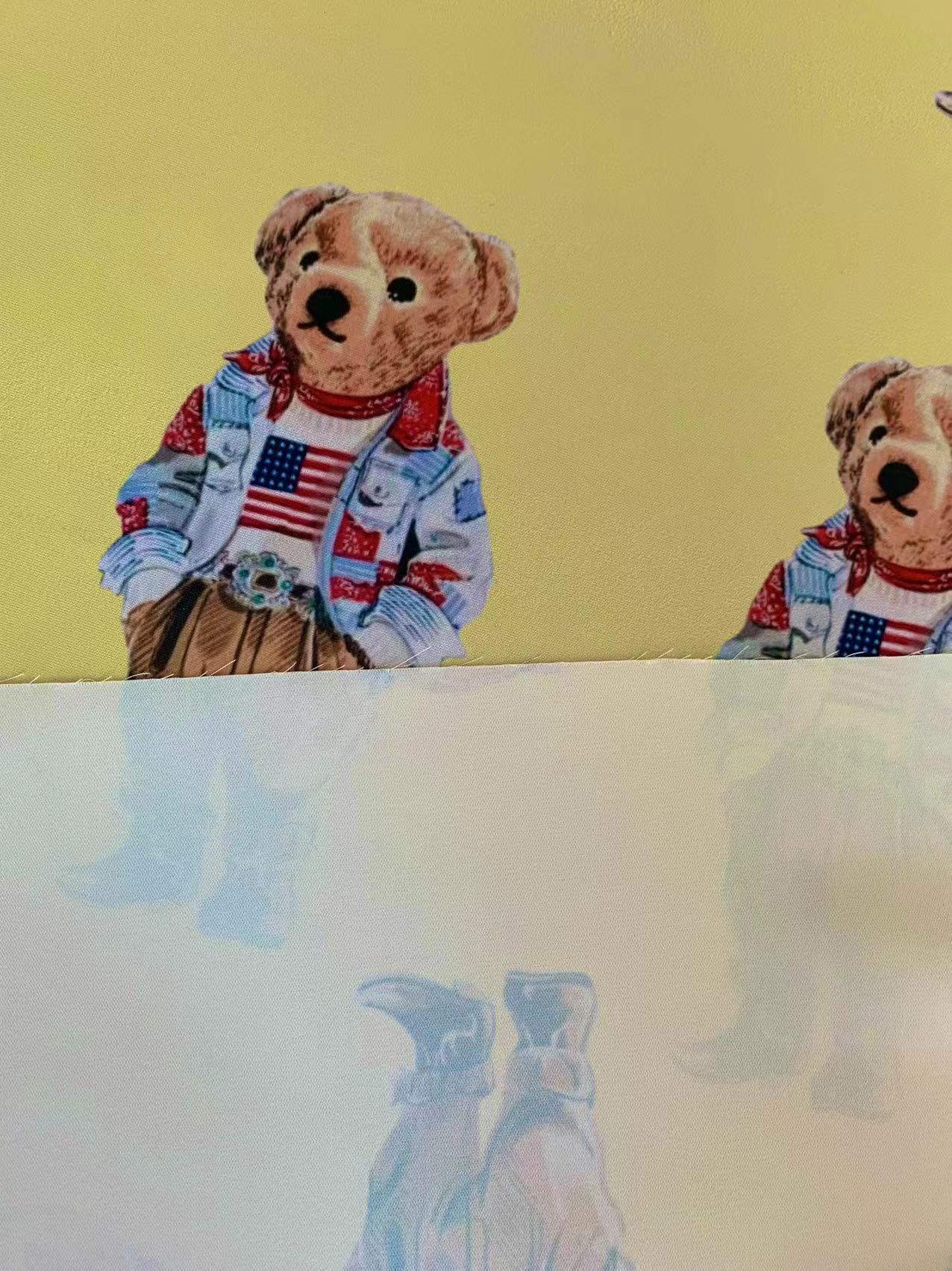 Fashion POLO American Bear Design Cloth Fabric For Handmade Goods By Yards(Yellow)