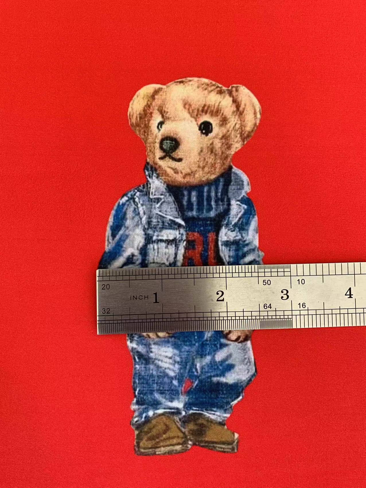 Fashion POLO Denim Bear Design Cloth Fabric For Handmade Goods By Yards(Red)