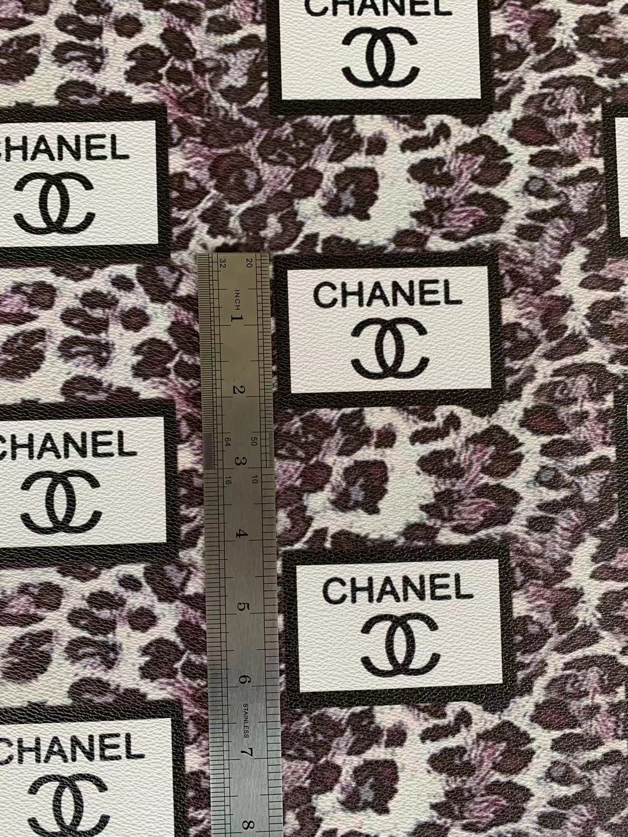 Fashion Chanel with LeoPard Vinyl Leather Fabric For Handmade Goods By Yards