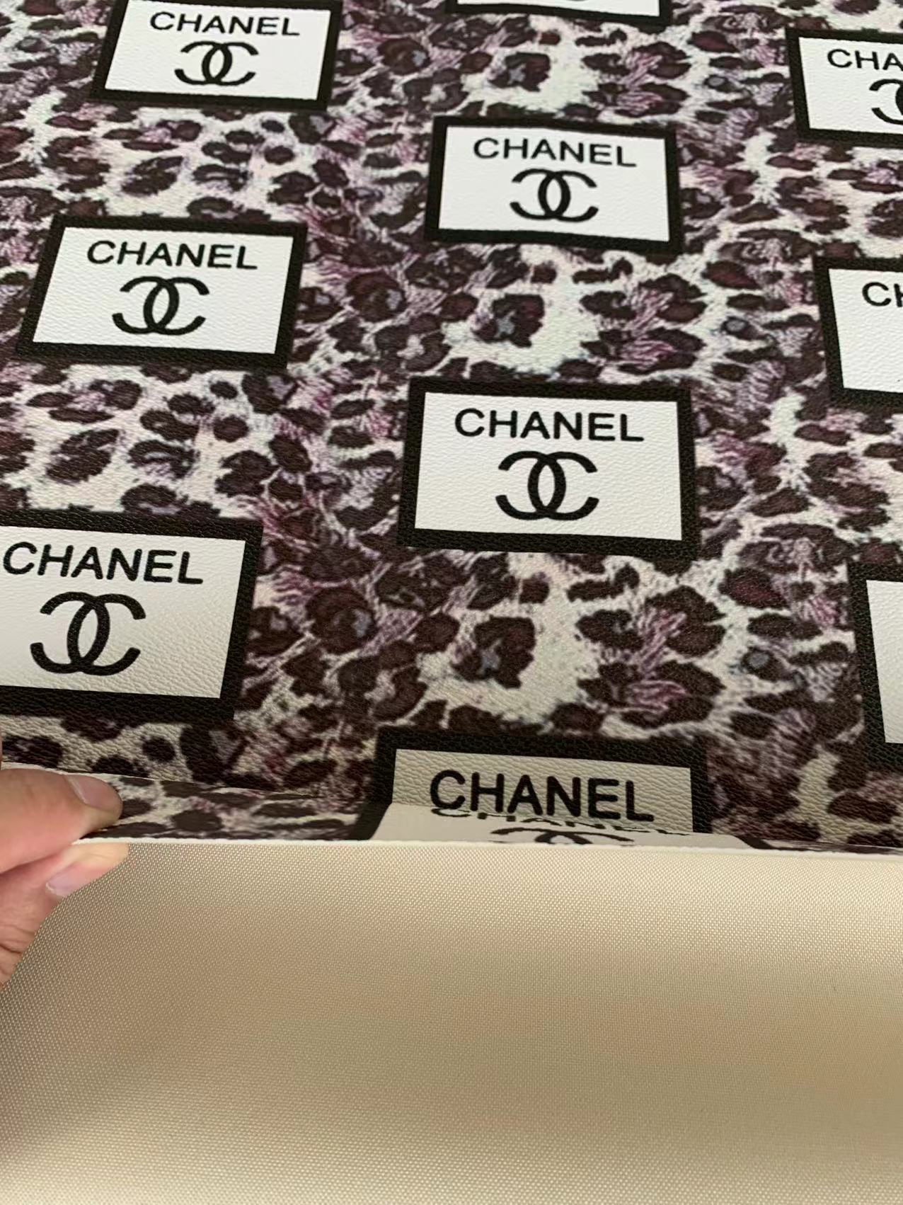 Fashion Chanel with LeoPard Vinyl Leather Fabric For Handmade Goods By Yards