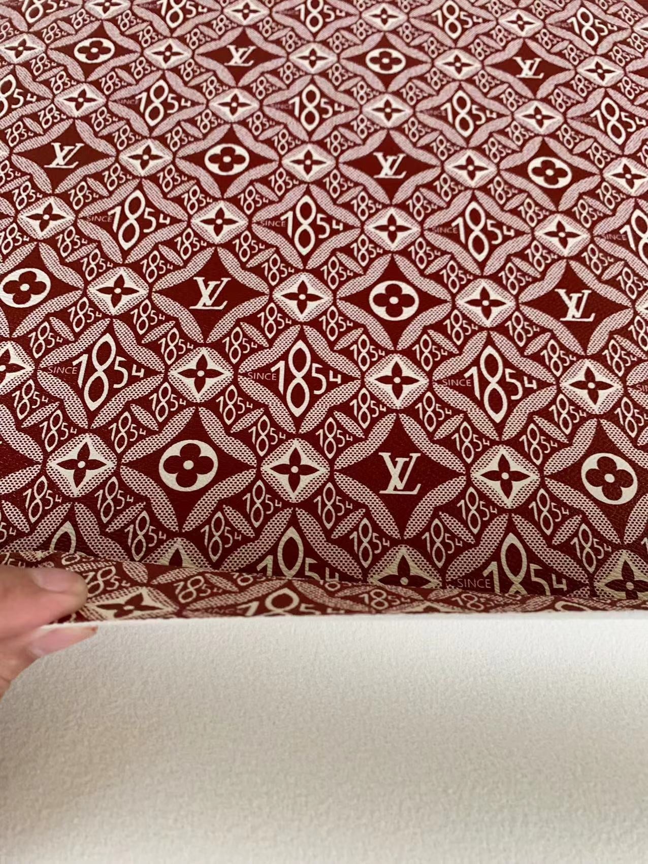 Fashion LV 1854 Leather,Handmade Bag Fabric, Hand-made Shoes Leather Fabric By Yard(Red)