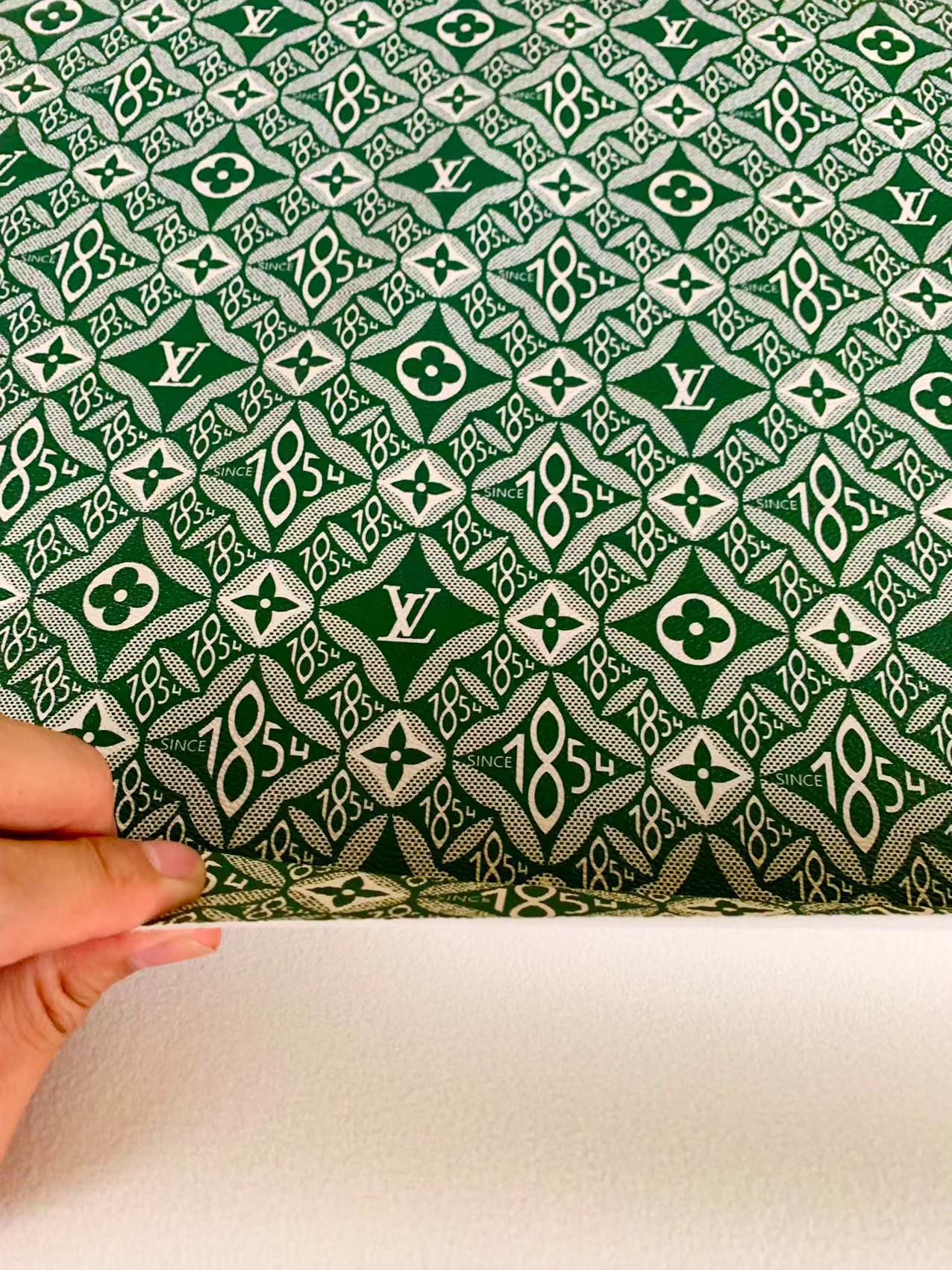 Fashion LV 1854 Leather,Handmade Bag Fabric, Hand-made Shoes Leather Fabric By Yard(Green)