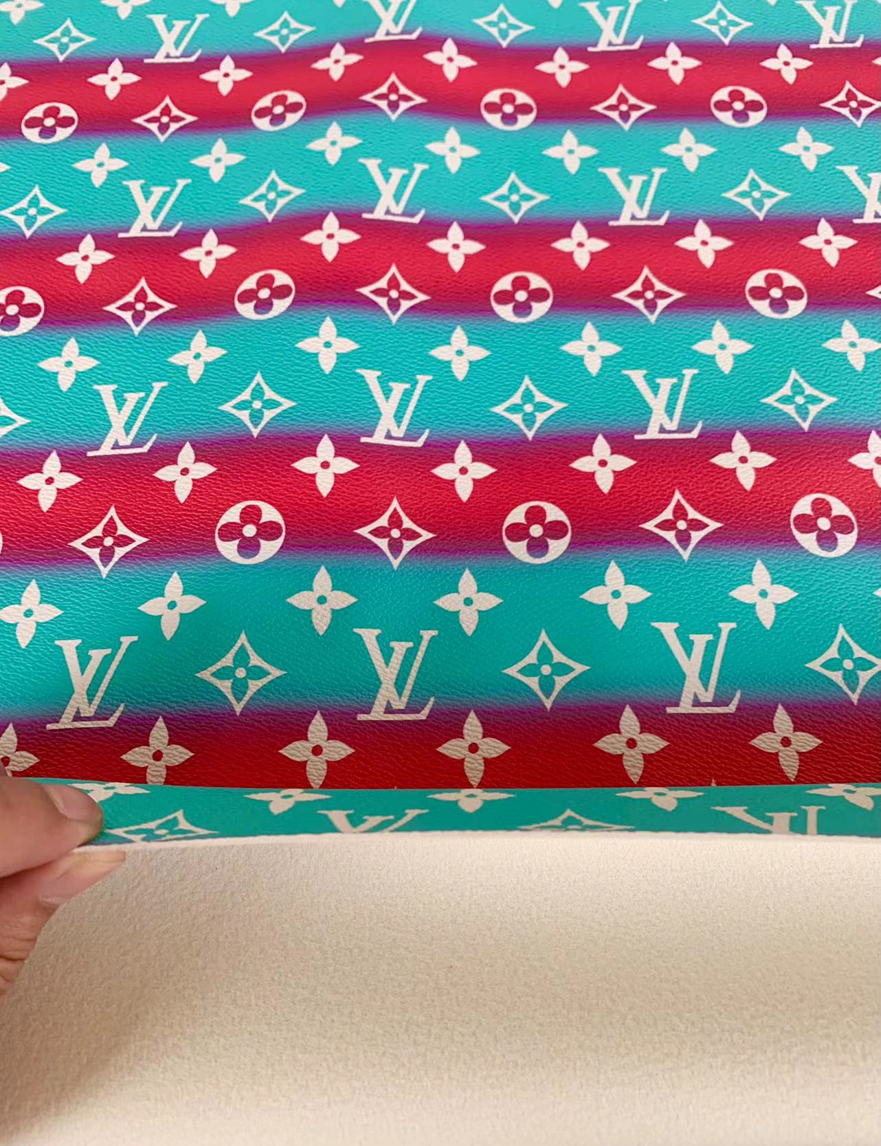 Classic LV Leather Case Fabric,Handmade Bag Leather,Hand-made Shoes Leather Fabric By Yard (Red Sky Blue)