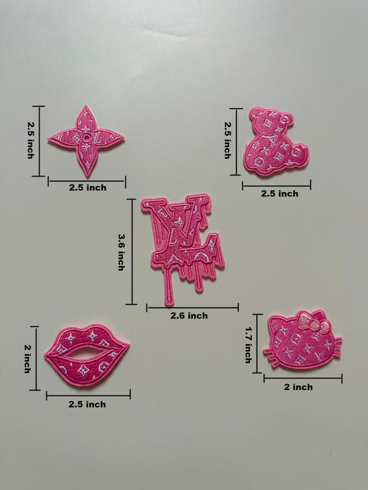 Craft Embroidery LV Jacquard Patches For Customized Clothing(Pink)
