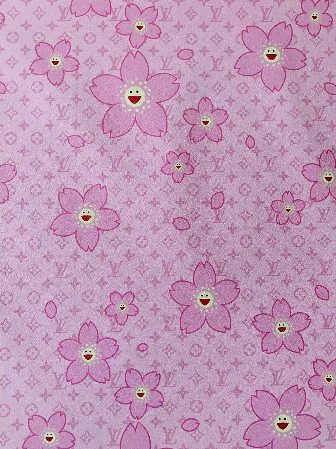 New Fashion Big and Small Pink Peach Design LV Leather Fabric For Handmade Handicraft Goods By Yards