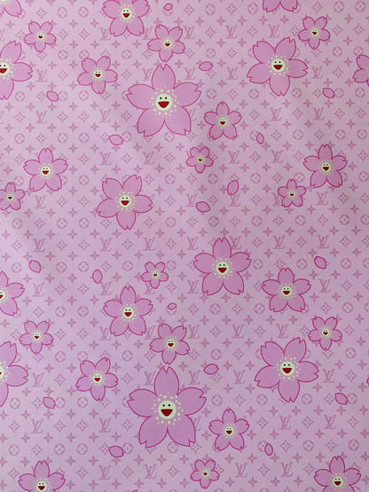 New Fashion Big and Small Pink Peach Design LV Leather Fabric For Handmade Handicraft Goods By Yards