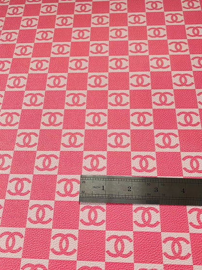 Fashion 1 inch Size Pink Chanel Design Leather Fabric For Handmade Handicraft Goods By Yards