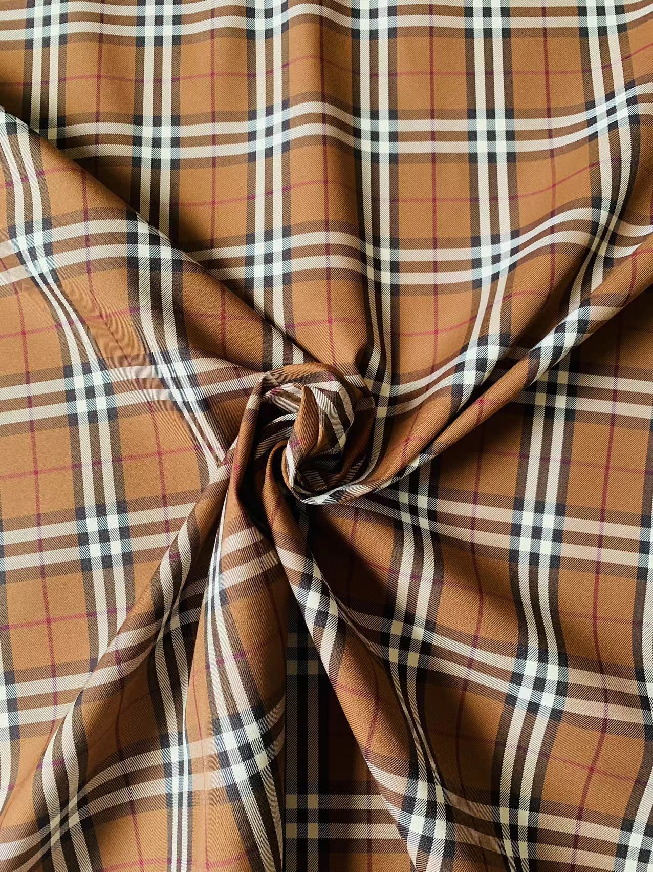 Tianchao Dark Tan Burberry 50% cotton and 50% polyester Yarn Dyed Jacquard Cloth Fabric ,Comfortable clothing Handmade Handicraft Fabric By Yard