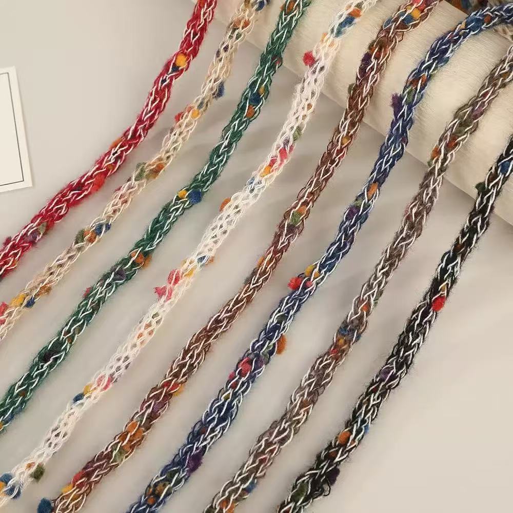 Craft 8MM Wool with Polyester Colorful Blended Yarn For Handmade DIY Sewing ,Shoelace Goods By Yard