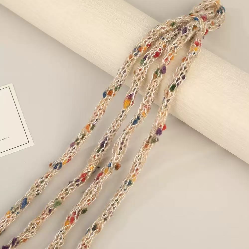 Craft 8MM Wool with Polyester Colorful Blended Yarn For Handmade DIY Sewing ,Shoelace Goods By Yard