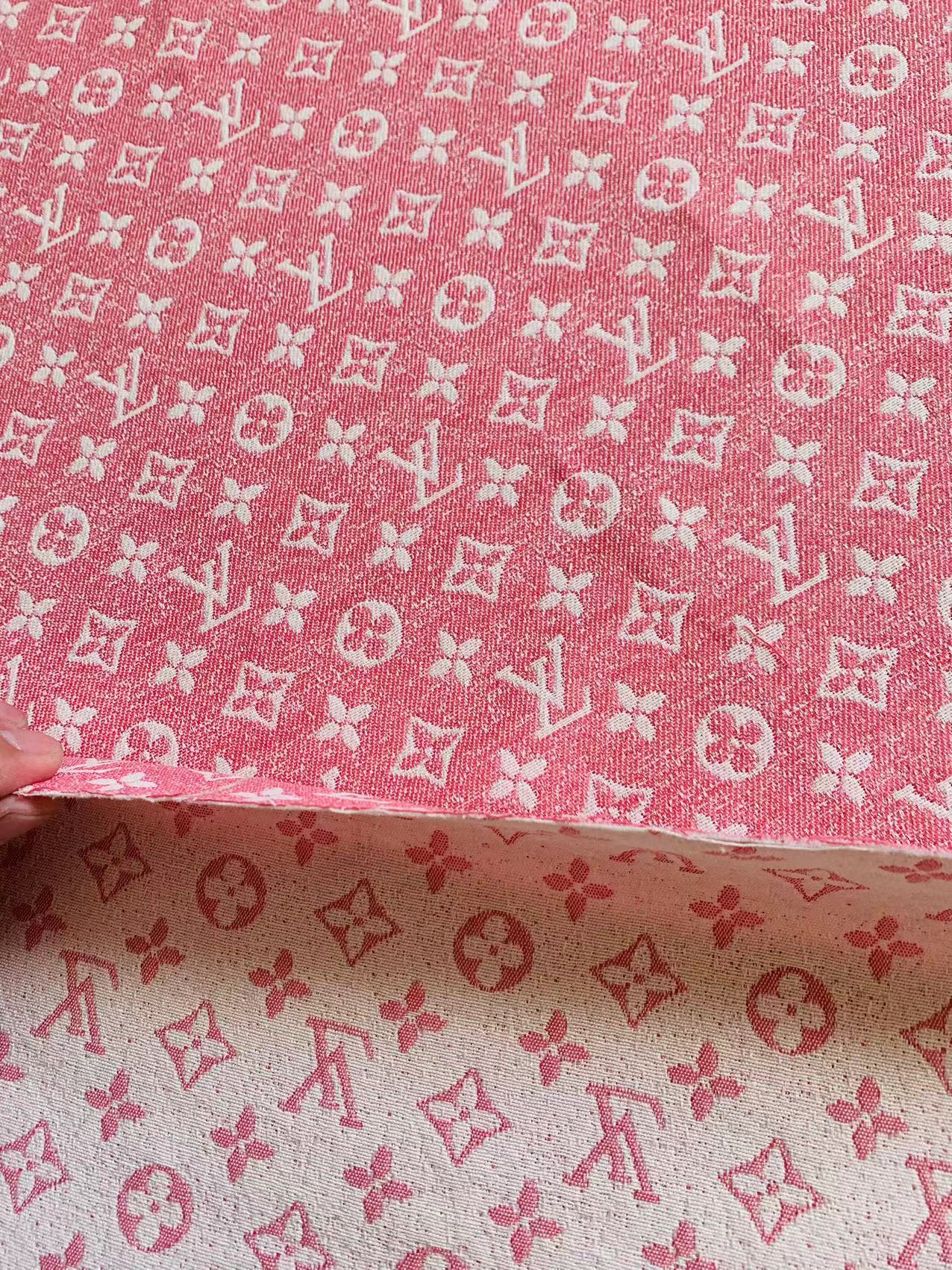 Tianchao Pink LV Denim Woven Jacquard fabric ,Jean Fabric For Handmade Goods By Yard